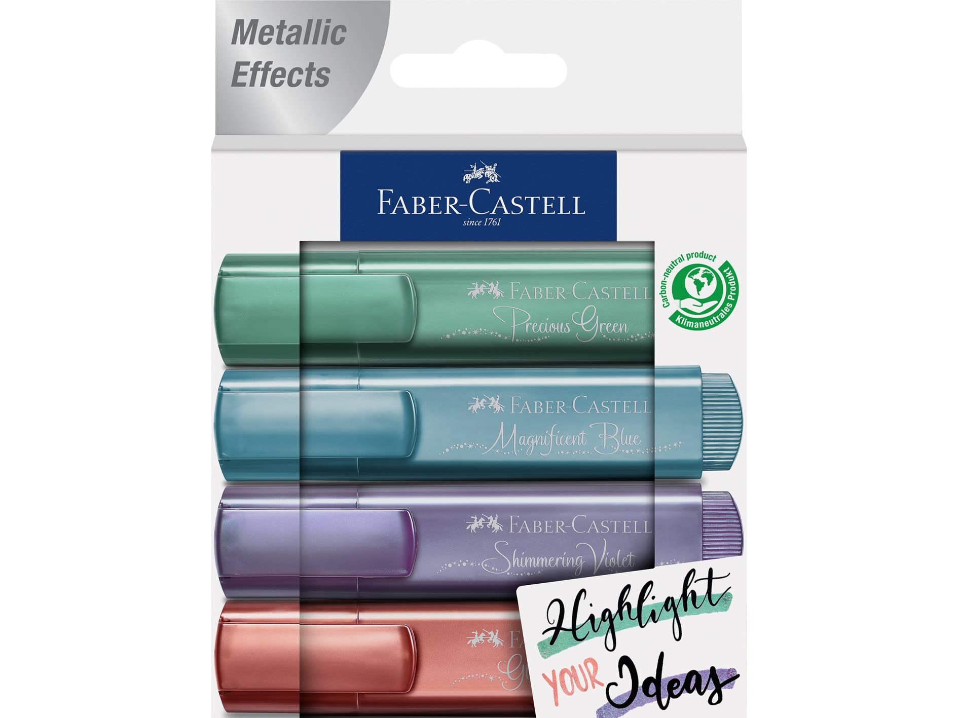 جعبه مداد رنگی Faber-Castell Pastel با 4 عدد مداد، ایده‌های خود را برجسته کنید - رنگ‌های پاستل درخشان، 3 عرض خط مختلف 1، 2 و 5 میلی‌متر و 4 رنگ متالیک (رنگارنگ)