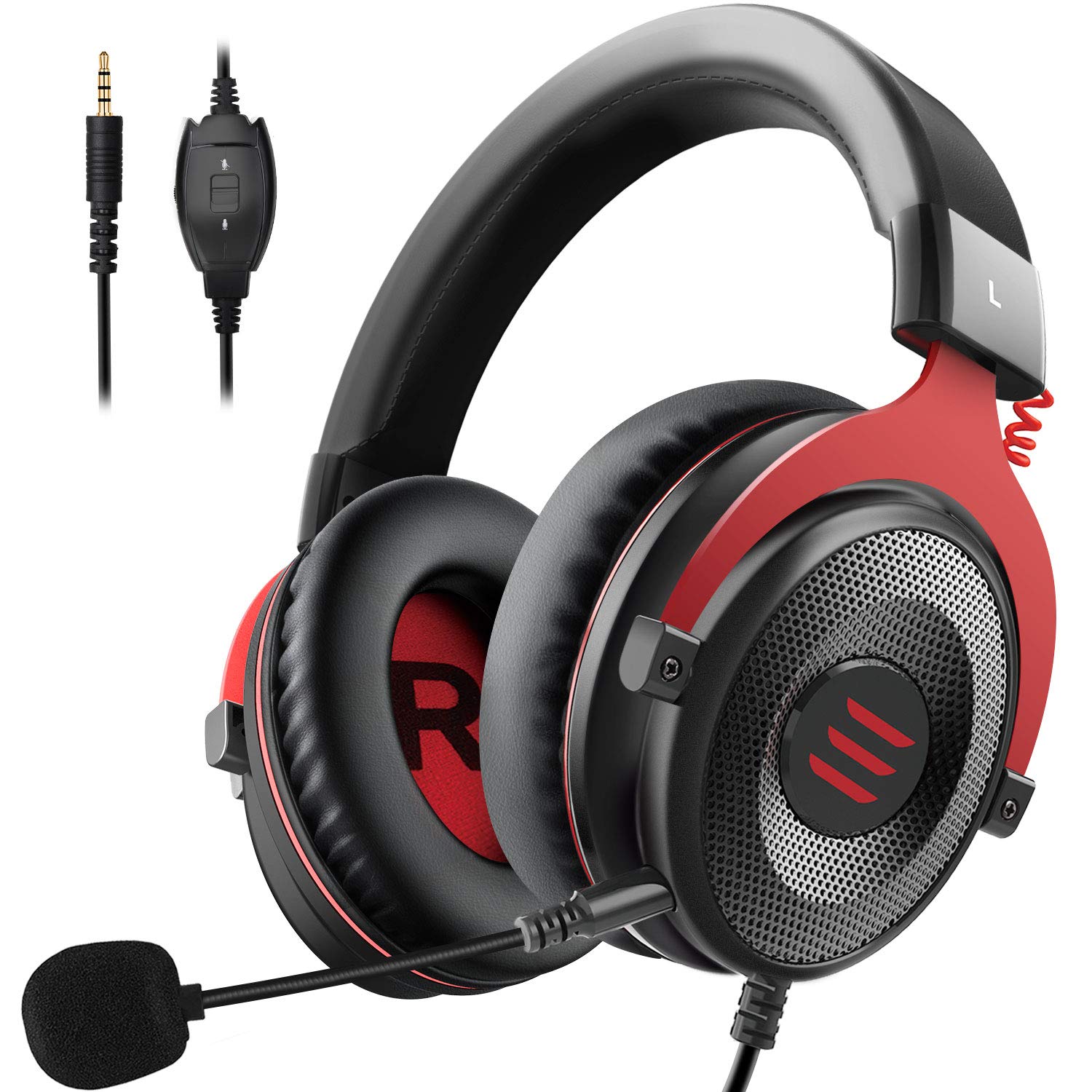 هدست بازی EKSA، هدست سیمی PS4 با میکروفون کاهش سر و صدا، هدفون بازی Over-Ear سازگار با کنترلر Xbox One، برای PS4، PS5، کامپیوتر شخصی، لپتاپ (E900-قرمز) (E900-قرمز)