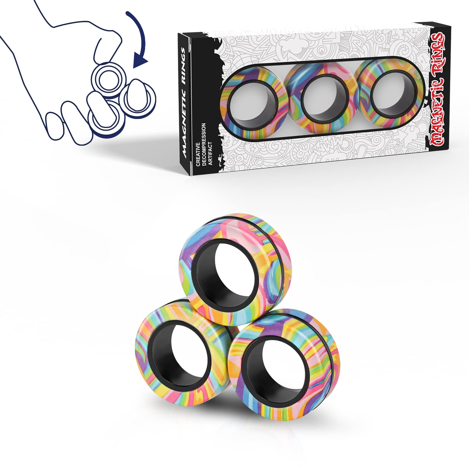 مجموعه انگشتی حلقه‌های مغناطیسی Finger Rock Fidget Toy، ایده‌آل برای افراد مبتلا به اختلال کمبود توجه و بیش‌فعالی، حلقه‌های اسپینر مغناطیسی برای تسکین اضطراب و تراپی، مجموعه انگشتی عالی برای بزرگسالان، نوجوانان و کودکان (3 عدد) زرد