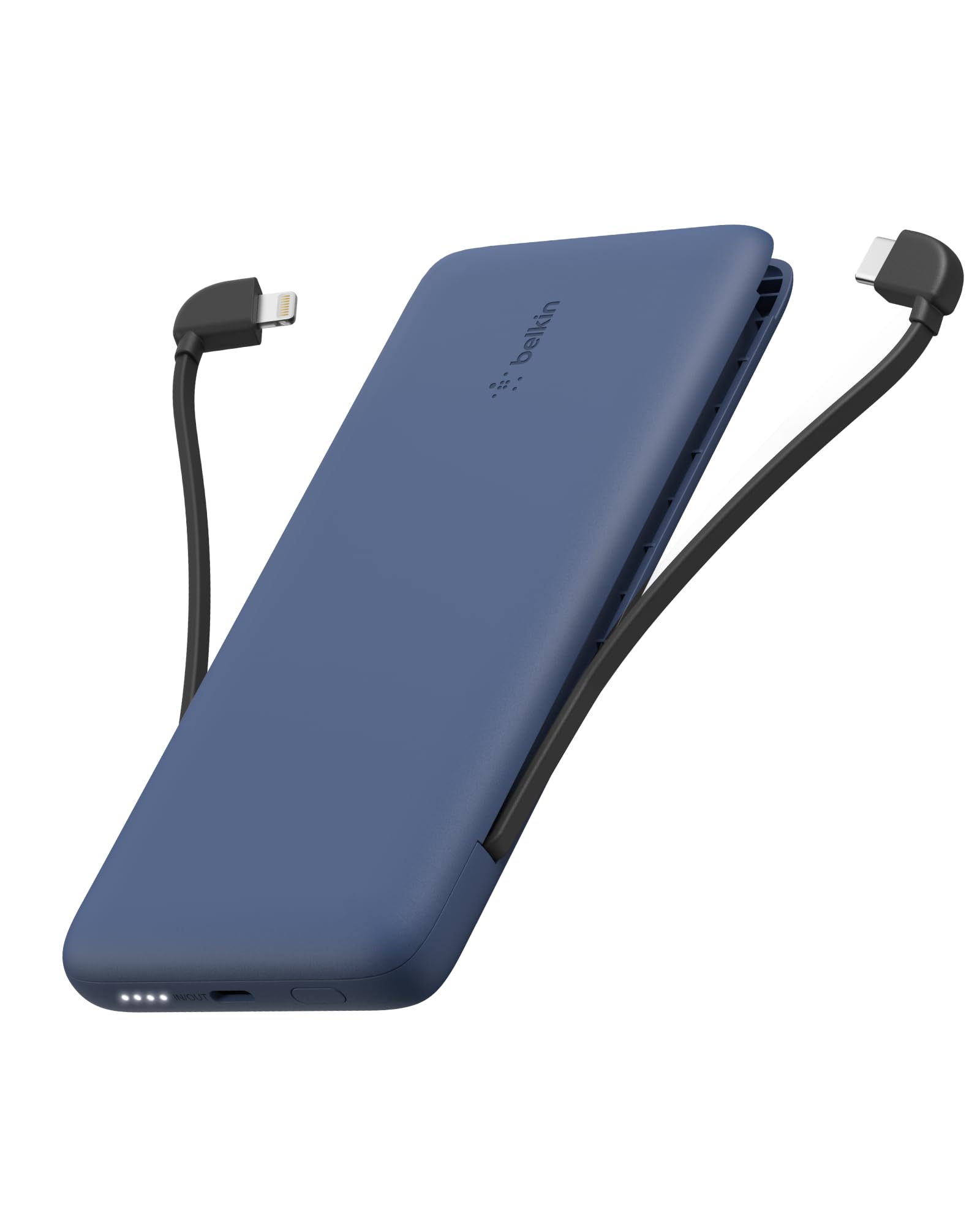 شارژر قدرتمند پرتابل Belkin BOOSTCHARGE Plus 10K Power Bank (10,000 mAh با کابل های یکپارچه Lightning (MFI) و USB-C یکپارچه و پورت شارژ اضافی USB-C) - آبی
