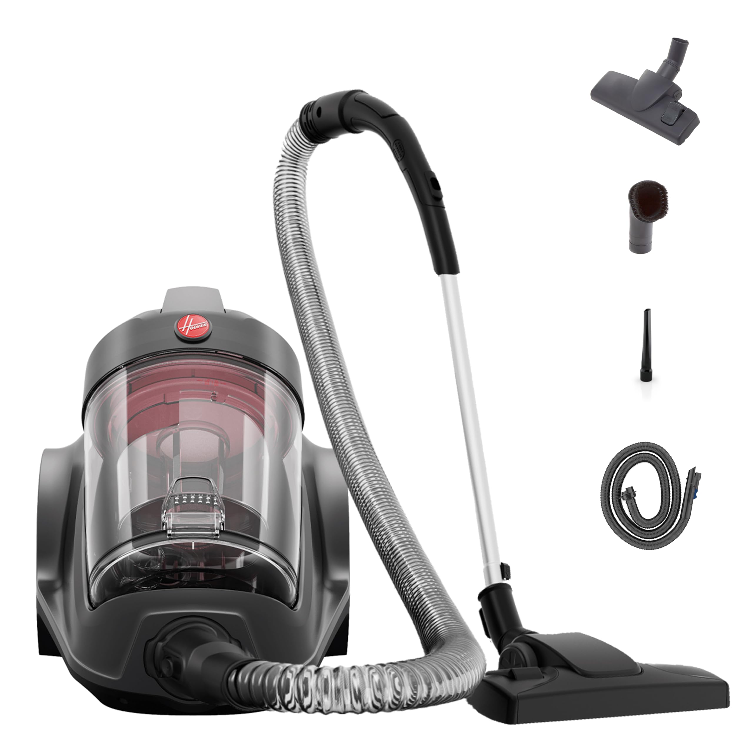 جاروبرقی Hoover CDCY-P6ME Power 6 Advanced 2200W ، دارای سطل خالی کردن آسان با یک لمس، تکنولوژی سایکلونیک تکی، فیلتر HEPA، مناسب برای افراد مبتلا به آلرژی و دارای حیوانات خانگی، مناسب برای تمیز کردن منزل به صورت کارآمد - خاکستری قرمز