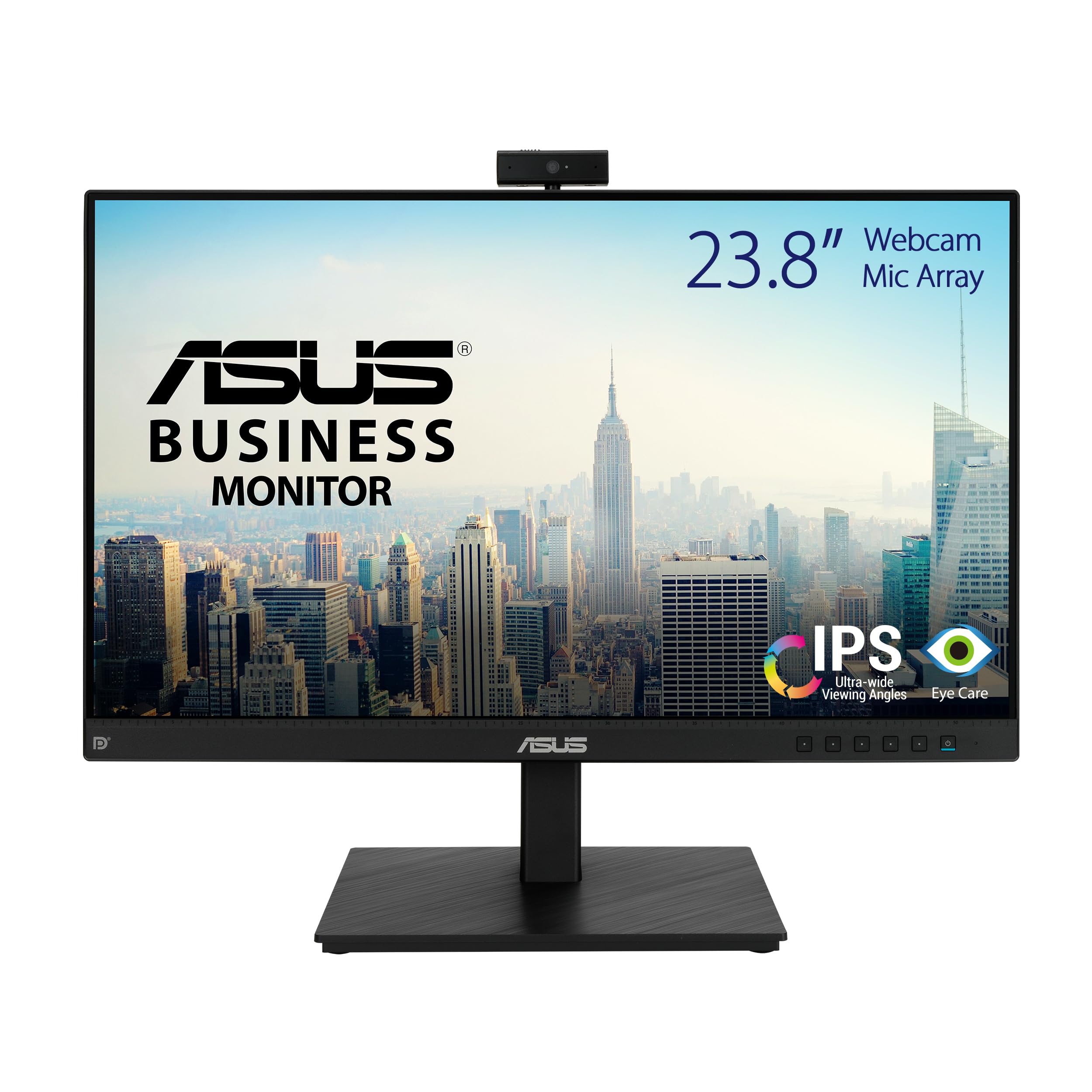 مانیتور مکالمه تصویری ASUS BE24EQSK - 24 اینچ (نمایش 23.8 اینچ)، IPS، بدون حاشیه، وب‌کم 1080p، آرایه میکروفون، بلندگوها، طراحی ارگونومیک، HDMI، محافظت چشم، نور کم آبی، بدون چشمک، قابل نصب بر روی دیوار 24 اینچ با وب‌کم و تنظیم ارتفاع