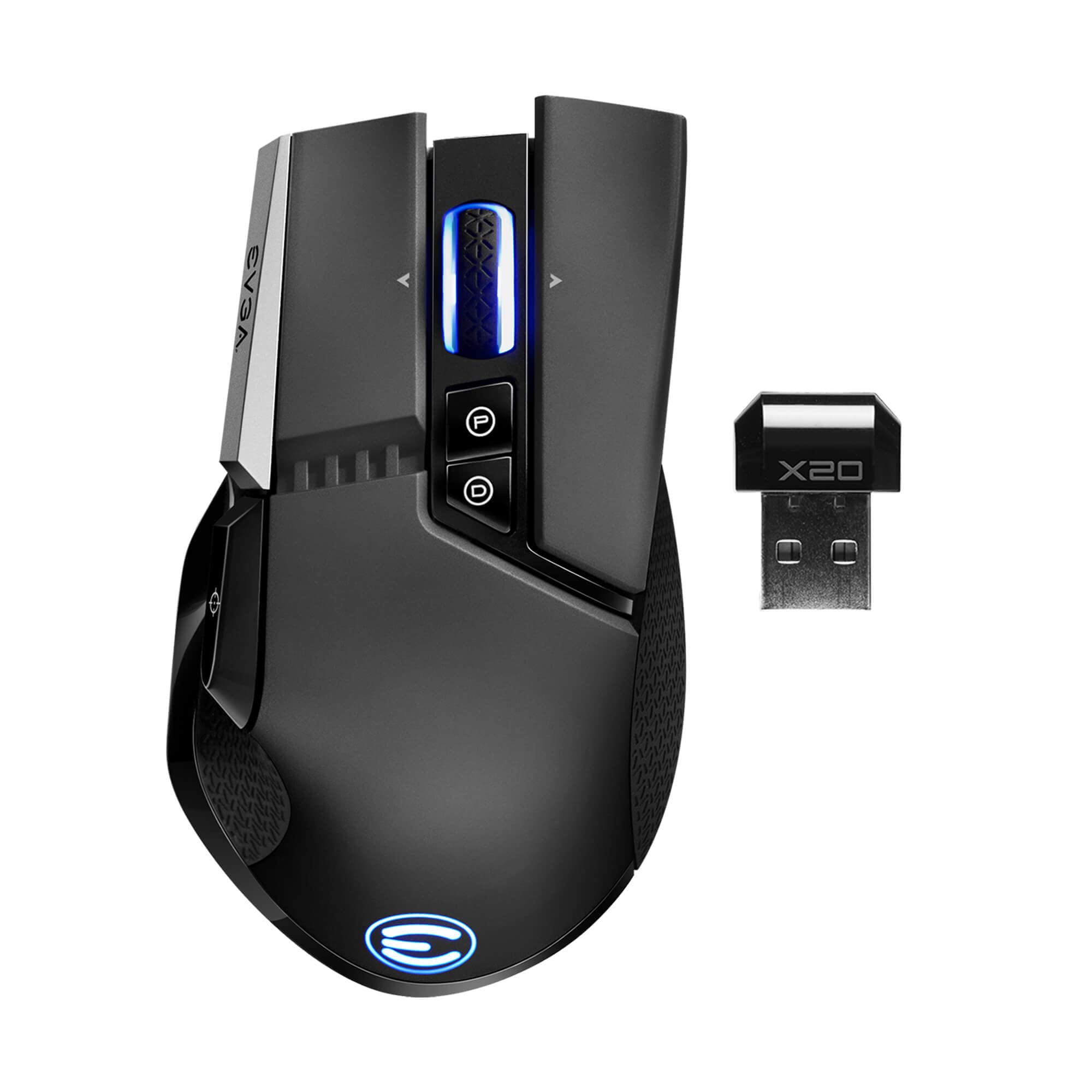 ماوس بازی بی‌سیم EVGA X20، بی‌سیم، مشکی، قابل تنظیم، 16,000 نقطه در هر اینچ دقت، 5 پروفایل، 10 دکمه، ارگونومیک 903-T1-20BK-KR سیاه X20
