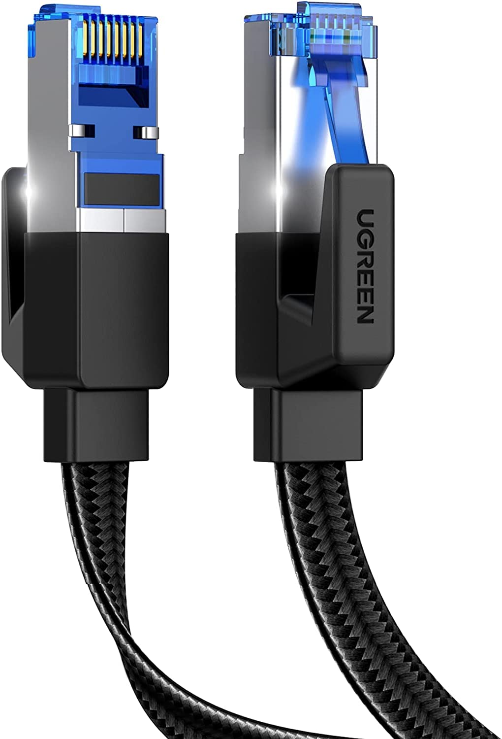کابل اترنت UGREEN Cat 8 ، 1 متر ، کابل شبکه اینترنتی Flat Braided Shielded با سرعت 40Gbps و فرکانس 2000MHz و رابط RJ45 که سازگار با روتر ، مودم ، ایکس باکس گیمینگ ، سوئیچ ، پلی‌استیشن 5 ، پلی‌استیشن 4 ، کامپیوتر شخصی ، تلویزیون ، مک و لپ‌تاپ است.