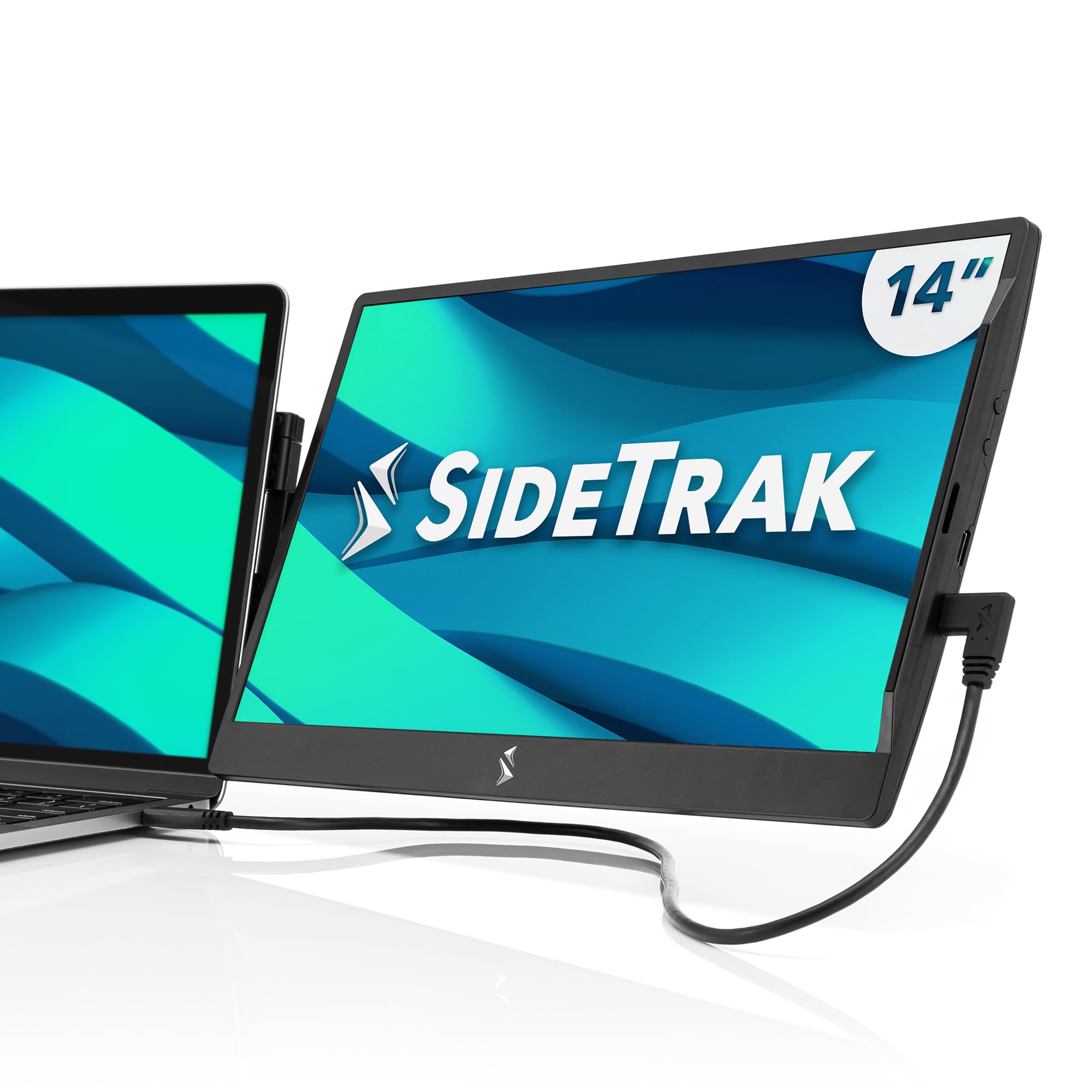 مانیتور قابل حمل SideTrak Swivel 14 اینچ برای لپتاپ با صفحه نمایش Full HD TFT و دو صفحه با قابلیت چرخش با پایه | سازگار با مک، کامپیوتر شخصی و کروم | مناسب برای استفاده با ورودی USB-C یا Mini HDMI رنگ مشکی