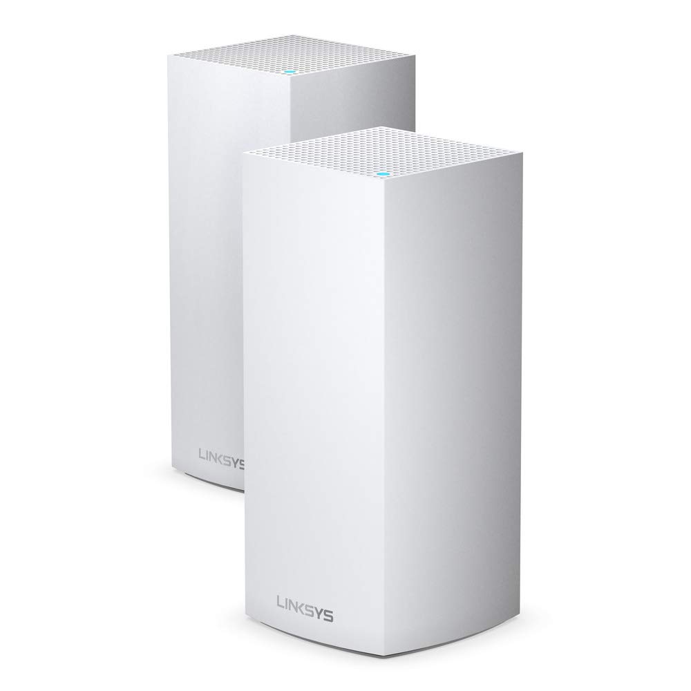 سیستم Linksys MX8400 Velop Tri-Band Whole Home Mesh WiFi 6 (AX4200) روتر/تقویت کننده WiFi برای پوشش بی‌واسطه تا ۶۰۰۰ فوت مربع / ۵۲۵ متر مربع و سرعت 3.5 برابر برای بیش از ۸۰ دستگاه، 2 پک، رنگ سفید
