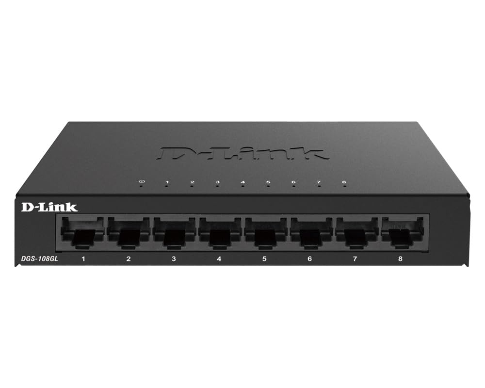 سوییچ اترنت D-Link، ۸ پورت گیگابیت، طراحی نامدارد قابل اداره، دسکتاپ، قاب فلزی مستحکم، بدون فن و با قابلیت پلاگ اند پلی (DGS-108GL) سوییچ ۸ پورت گیگابیت