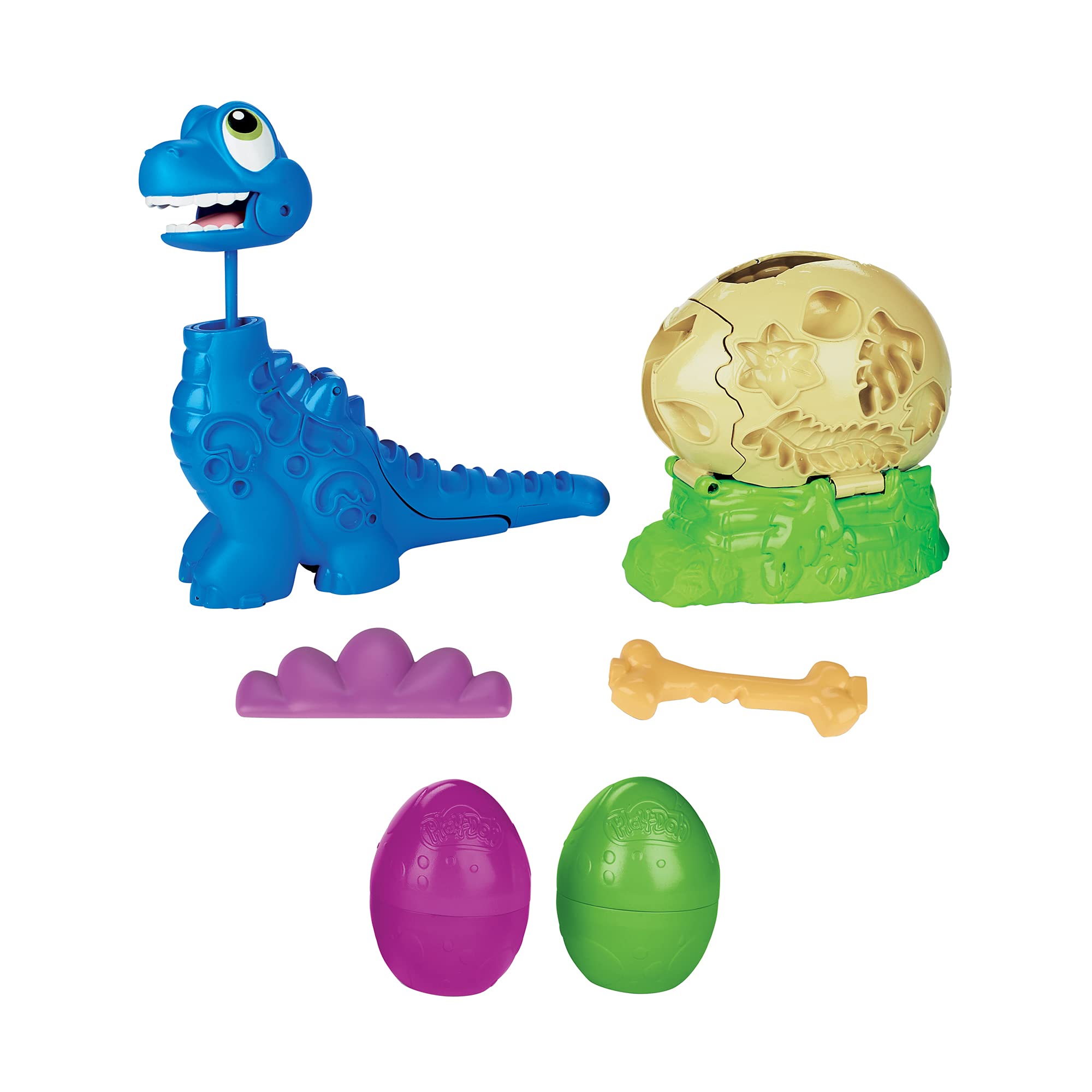 اسباب‌بازی Play-Doh Dino Crew Growin' Tall Bronto یک دایناسور اسباب‌بازی برای کودکان 3 سال و بالاتر با 2 تخم مخصوص به رنگ‌های متنوع ابعاد 2.63 در 8 در 8.5 اینچ است. Play-Doh Dino Crew Bronto از تخم خارج می‌شود با بسته‌بندی قابل بازیافت.