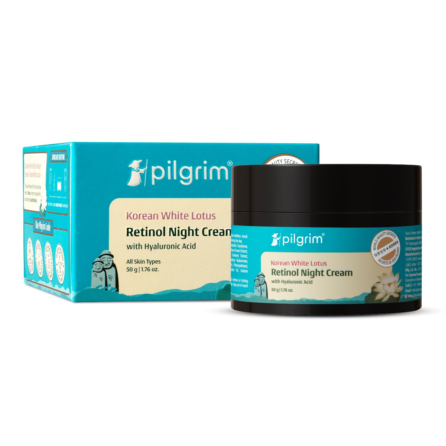کرم شب ضد چروک کره ای Retinol PILGRIM با اسید هیالورونیک و ویتامین C | پوست جوان، بدون چروک و درخشان را کشف کنید | کرم ضد پیری برای پوست های چرب و خشک | برای آقایان و بانوان | مراقبت از پوست کره ای | ۵۰ گرم
