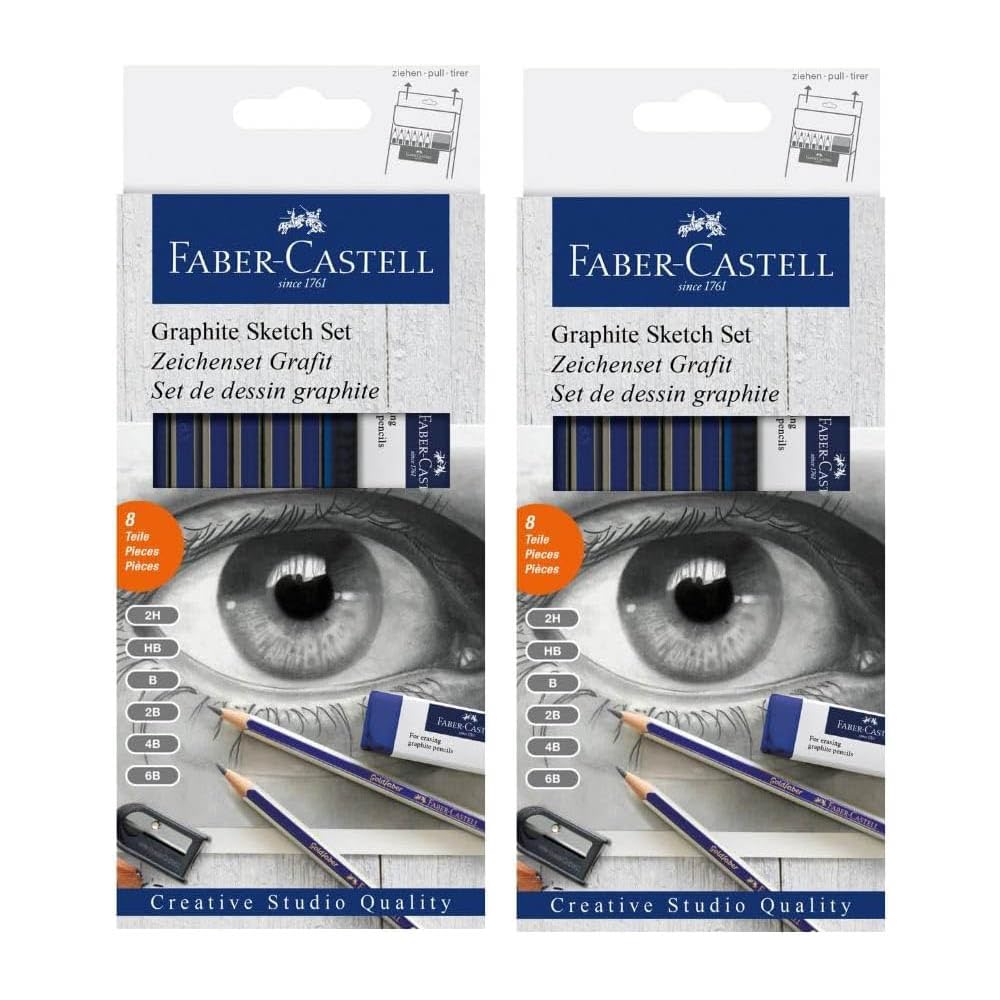 مجموعه مداد Faber-Castell Gold Faber Degree (6 مداد + 1 پاک‌کن + 1 مداد تراش) بسته‌ای ۲ تایی