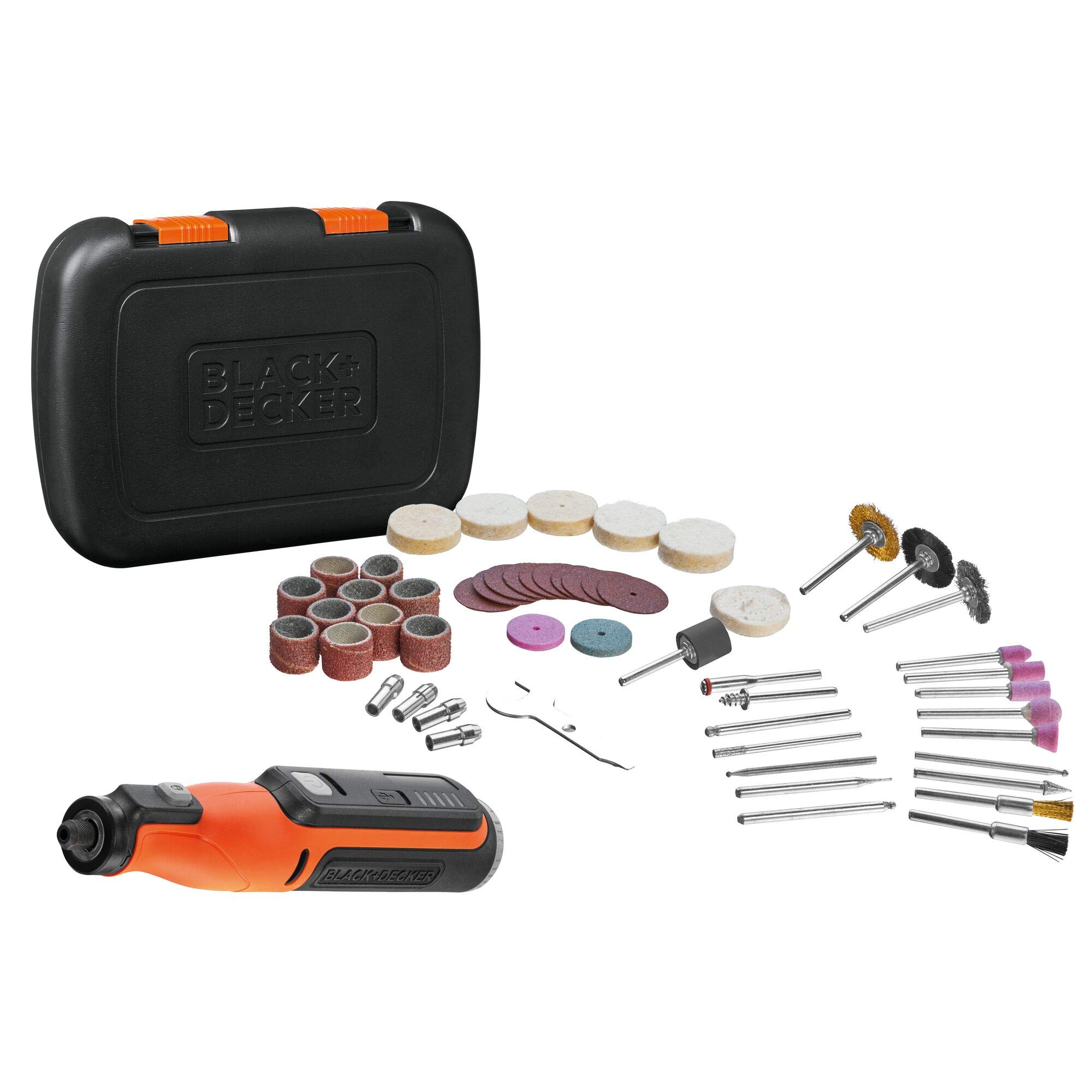 ابزار چرخ‌دنده بی‌سیم BLACK+DECKER 8 ولت + 53 قطعه لوازم جانبی + جعبه کیت BCRT8IK-XJ