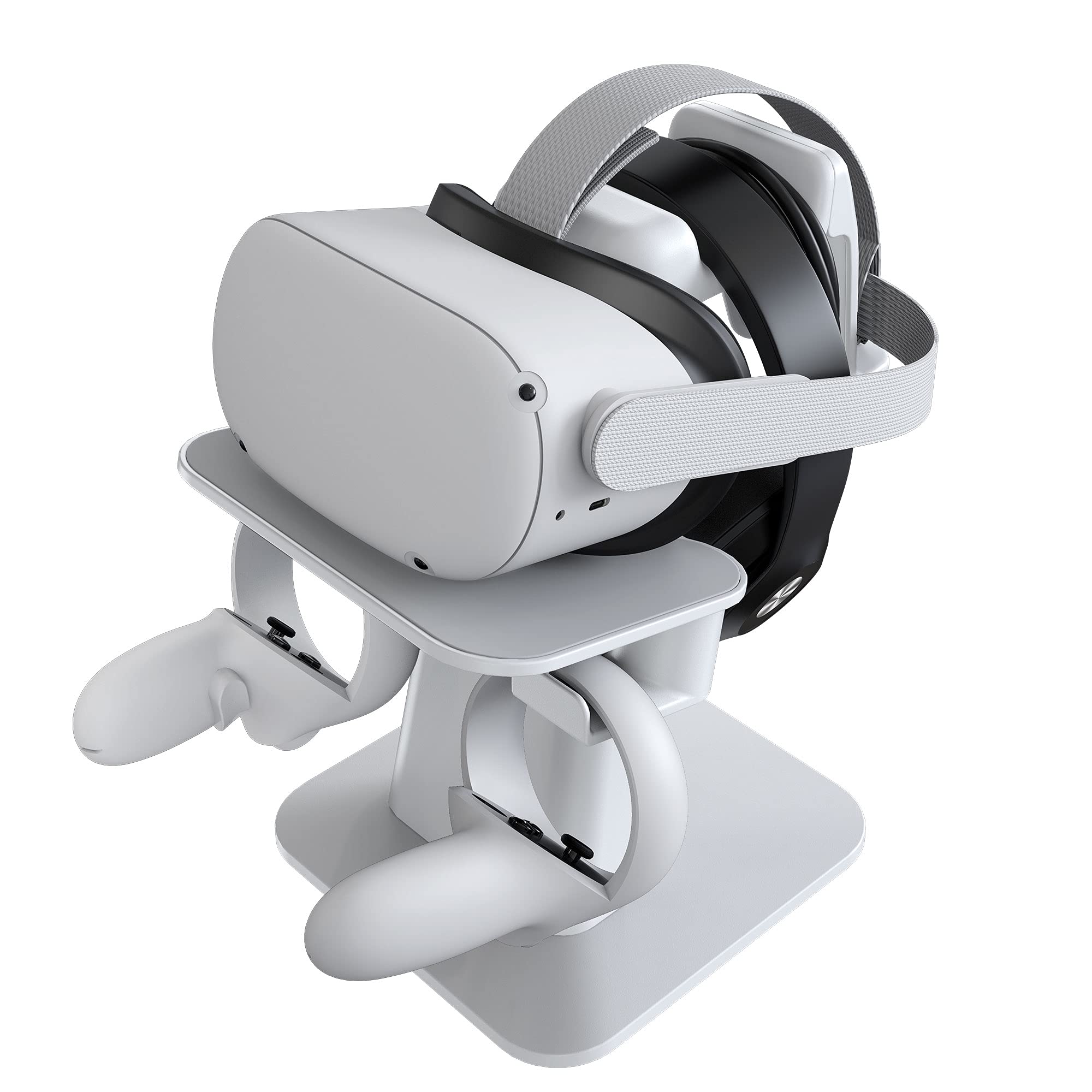 محصول KIWI design VR Stand با سازگاری با کوئست/کوئست ۲/ریفت/ریفت اس/گو/اتچ‌تی‌سی وایو/وایو پرو/والو ایندکس هدست و کنترلرهای لمسی، رنگ سفید نوری خاکستری