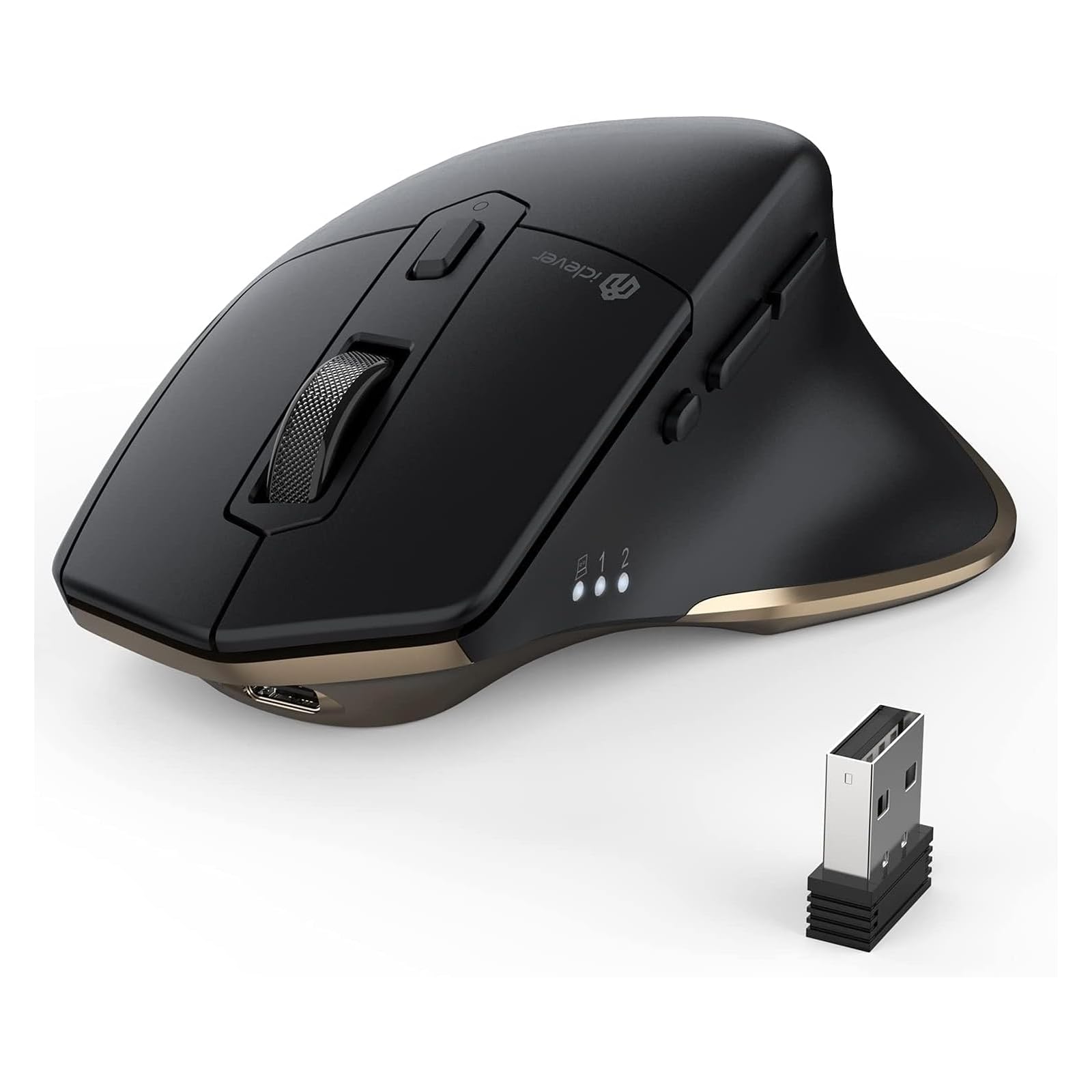 موشواره بلوتوث MD172، موشواره بی‌سیم دو حالته(بلوتوث+USB)، موشواره ارگونومیک چند دستگاهی با 5 DPI تنظیم‌پذیر و 7 دکمه، موش‌های بی‌صدا و قابل شارژ برای لپ‌تاپ/آی‌پد/مک‌بوک/تبلت/کامپیوتر