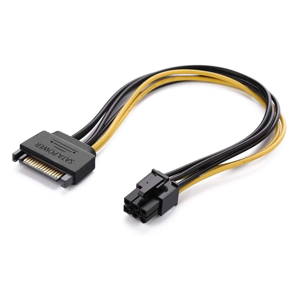 کابل تغذیه 6 پین SATA به SATA 15 پین، آداپتور کابل تغذیه کارت گرافیک اکسپرس PCI (PCIe) 6 پین به 15 پین SATA، (20 سانتیمتر / 8 اینچ)