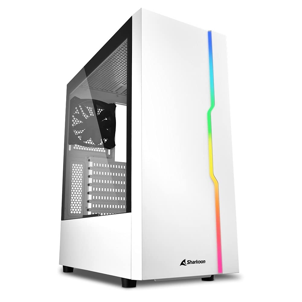 کیس کامپیوتر ATX شارکون RGB اسلایدر ، شیشه سخت ضد شکسته ، سازگار با Mini-ITX ، Micro-ATX ، ATX ، 7 اسلات توسعه ، 14 حالت RGB قابل تنظیم - سفید