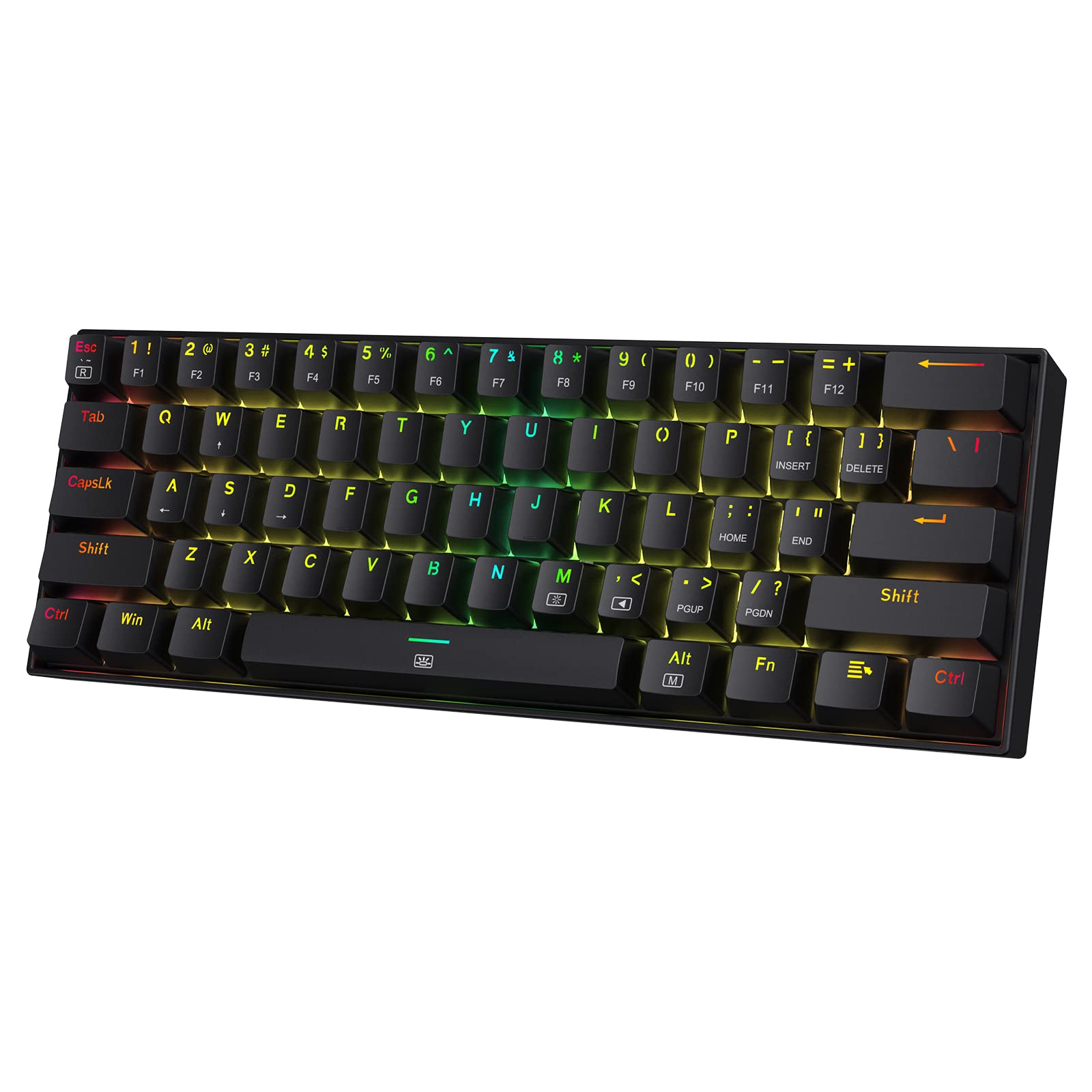 کیبورد بازی Redragon K630 Dragonborn 60٪ سیمی RGB، 61 کلید کیبورد مکانیکی جمع و جور با سوییچ قرمز خطی، پشتیبانی درایور حرفه ای، سوییچ قرمز سیاه قرمز