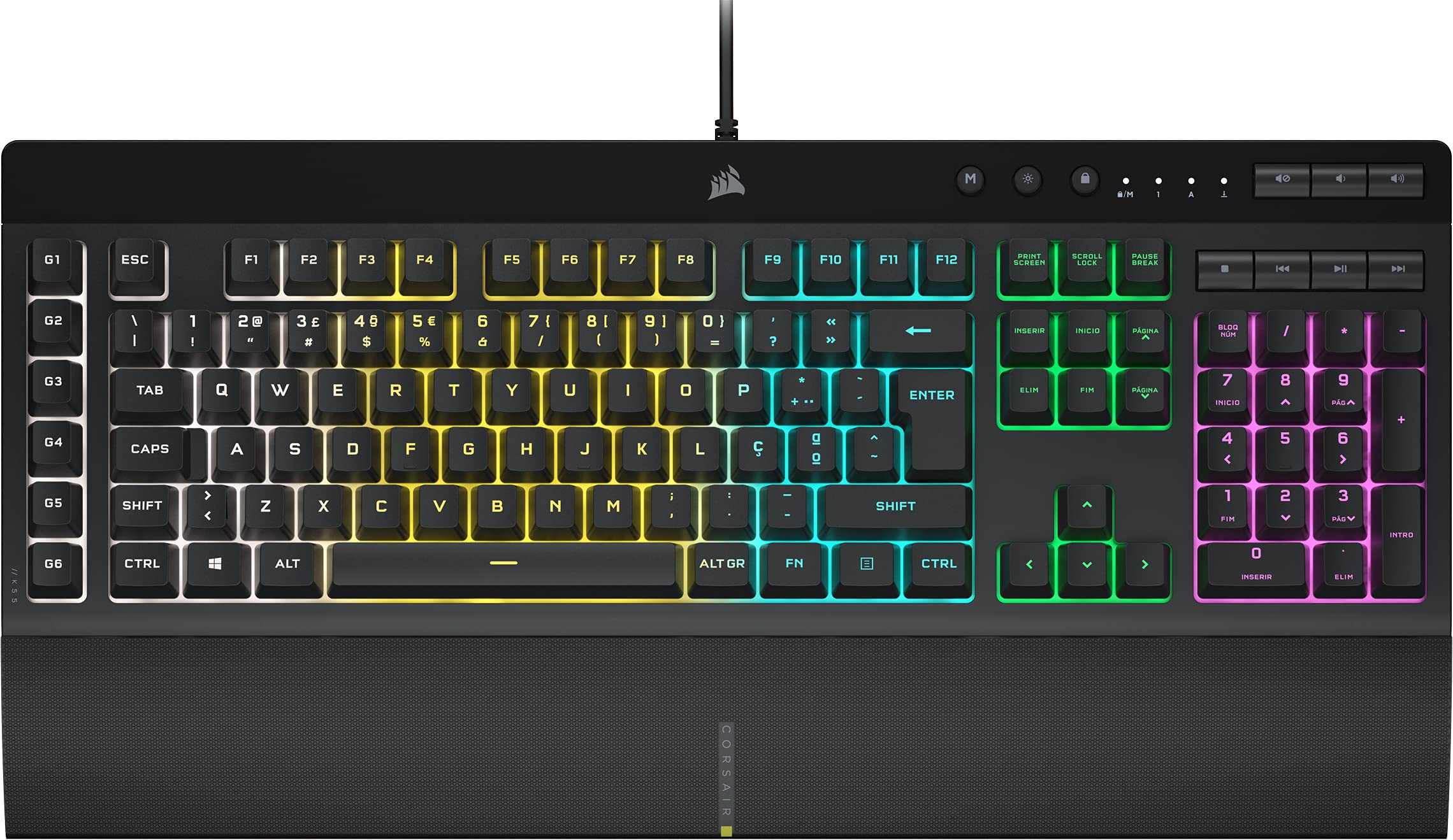 CORSAIR K55 RGB PRO- طرح: PT-PT - نورمخصوص RGB، شش کلید میکرو یکپارچه کلیدهای نرم‌افزار Elgato Stream Deck؛ مقاوم در برابر گرد و غبار و IP42، Pulse Rest