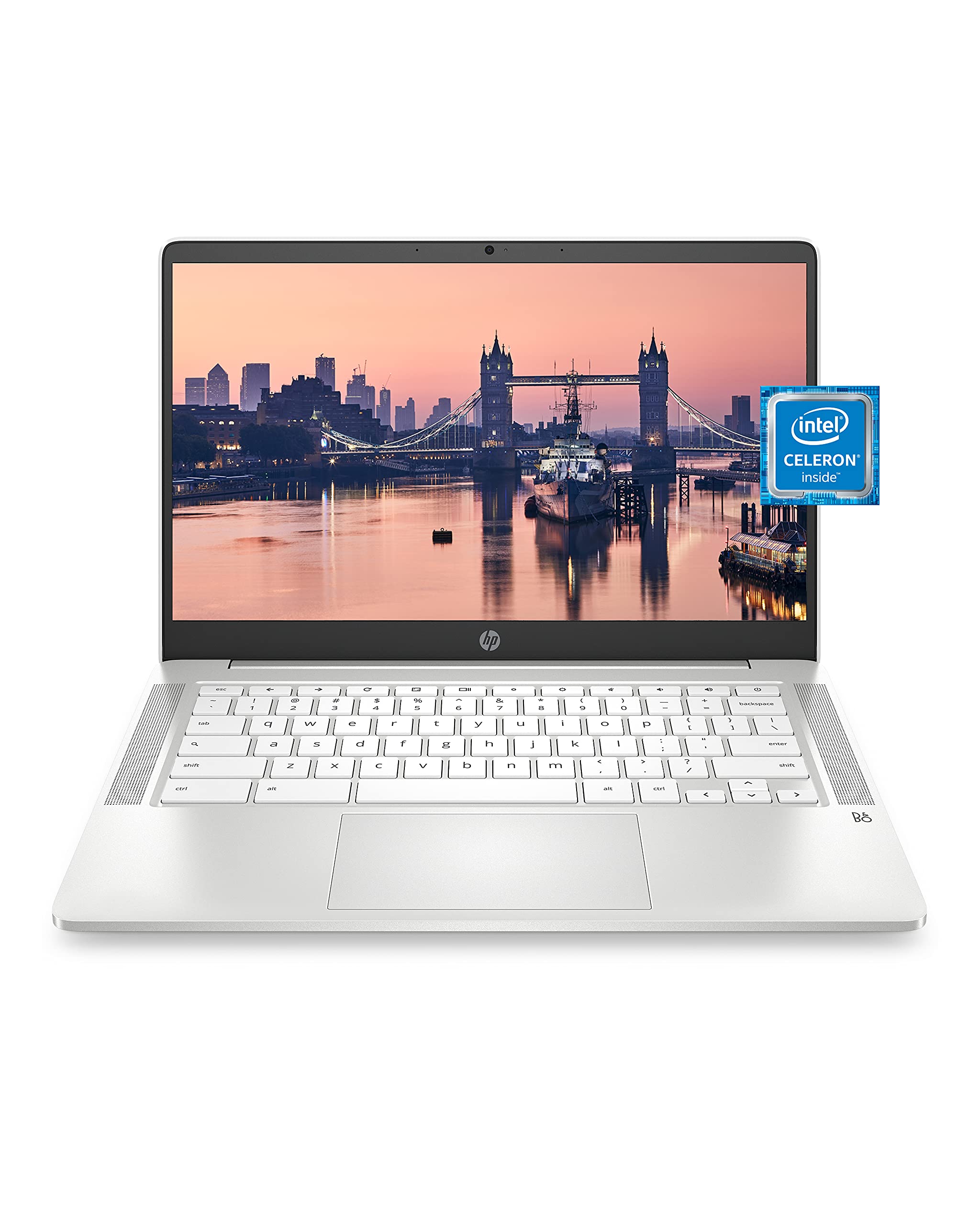 لپ‌تاپ HP Chromebook 14، پردازنده Intel Celeron N4000، 4 GB RAM، 32 GB eMMC، نمایشگر 14 اینچی HD، سیستم عامل Chrome، رایانه قابل حمل با وب‌کم و دو میکروفون دوگانه، مناسب برای خانه، مدرسه، موزیک و فیلم (14a-na0021nr، 2021)