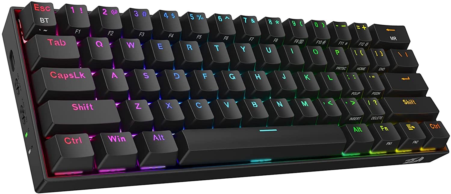 صفحه کلید مکانیکی بی‌سیم Redragon K530 Pro Draconic 60% با نورپردازی RGB، دارای حالت‌های بلوتوث/2.4 گیگاهرتز/سیمی و 61 کلید، صفحه کلید بازی کوچک با ویژگی Hot-Swap Socket، PCB Plate Mounted و سوئیچ‌های خطی Red Switch. رنگهای متنوع.