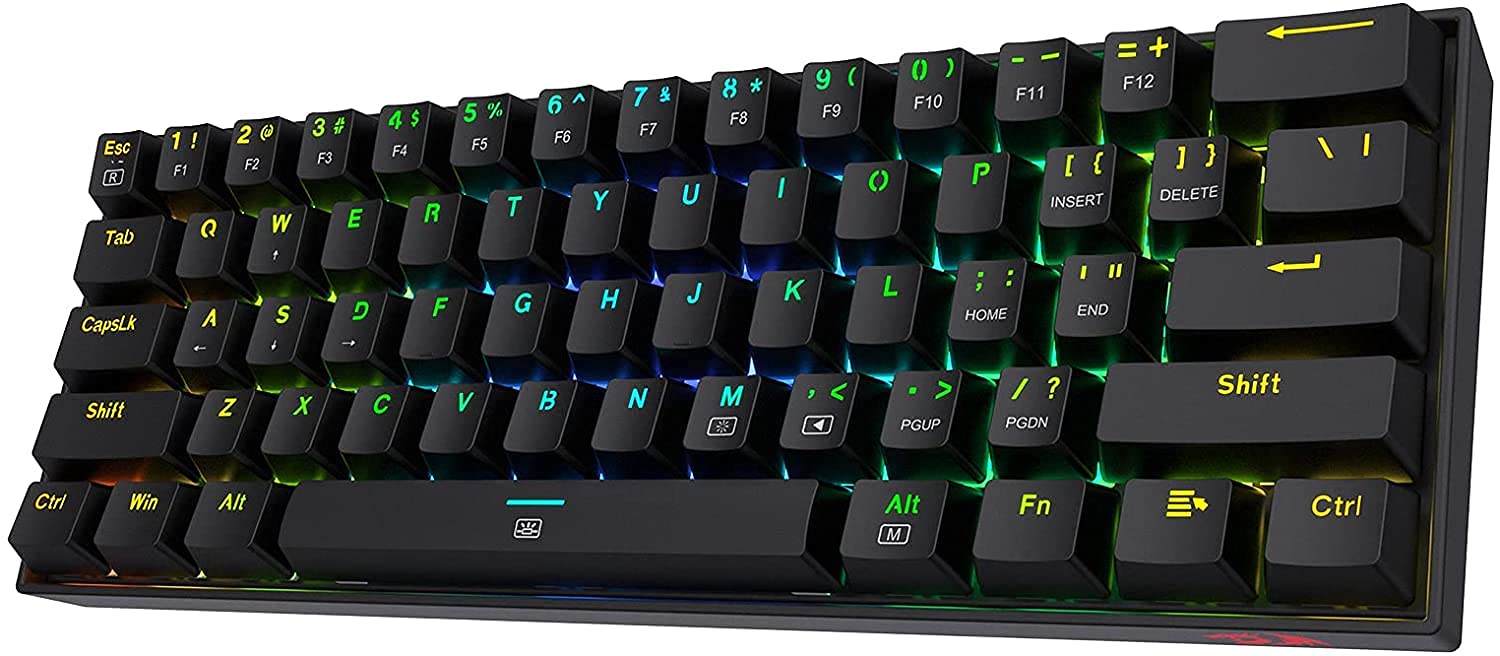 کیبورد بازی Redragon K630 Dragonborn 60٪ با کلیدهای 61 تایی مکانیکی کوچک با سوئیچ قرمز خطی، پشتیبانی از راننده حرفه ای، رنگ سیاه Rote Schalter سیاه
