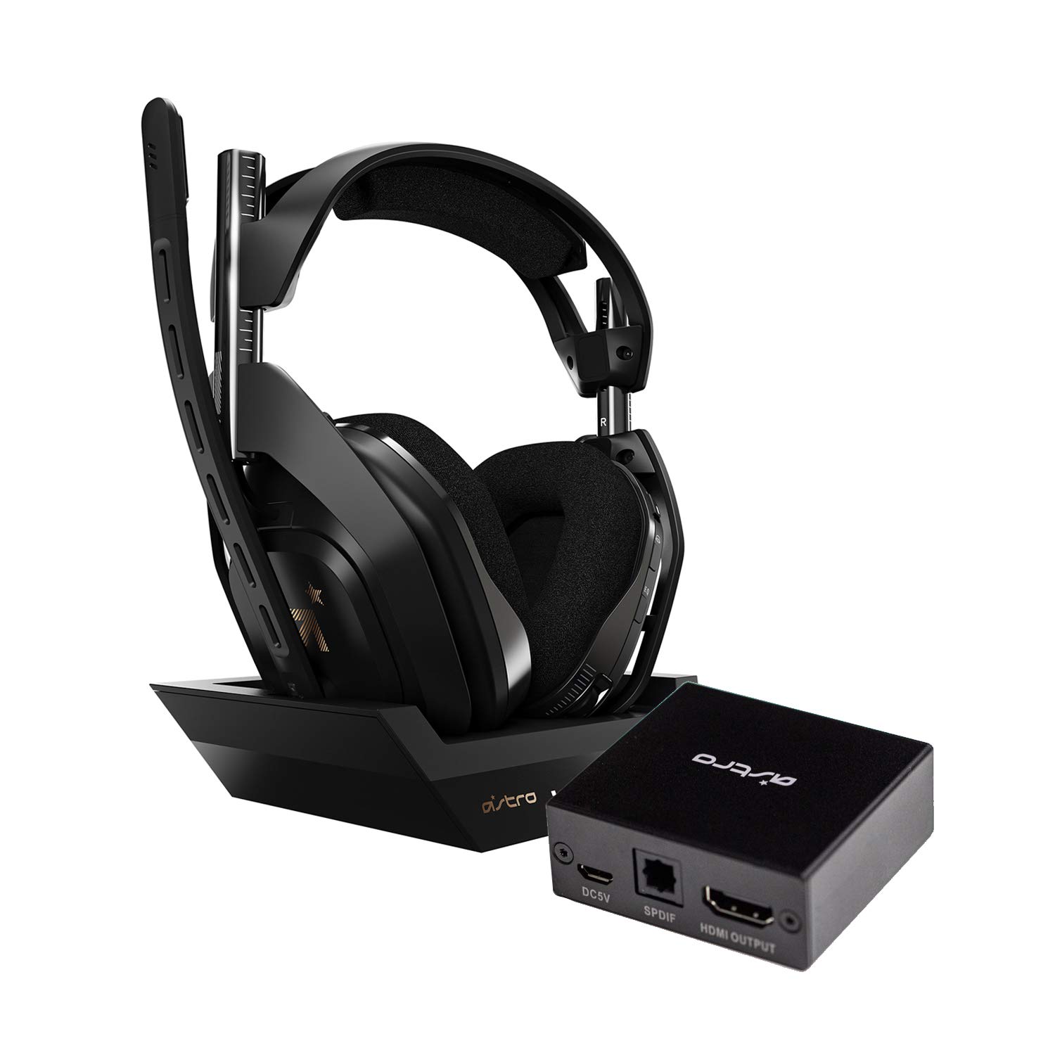 هدست بازی بی‌سیم A50 + پایه، برای پلی‌استیشن و کامپیوتر، نسل 4 + آداپتور HDMI ASTRO برای PS5، امکان تنظیم کامل بازی: صدا، سازگار با پایه A50، بر روی پلی‌استیشن 5