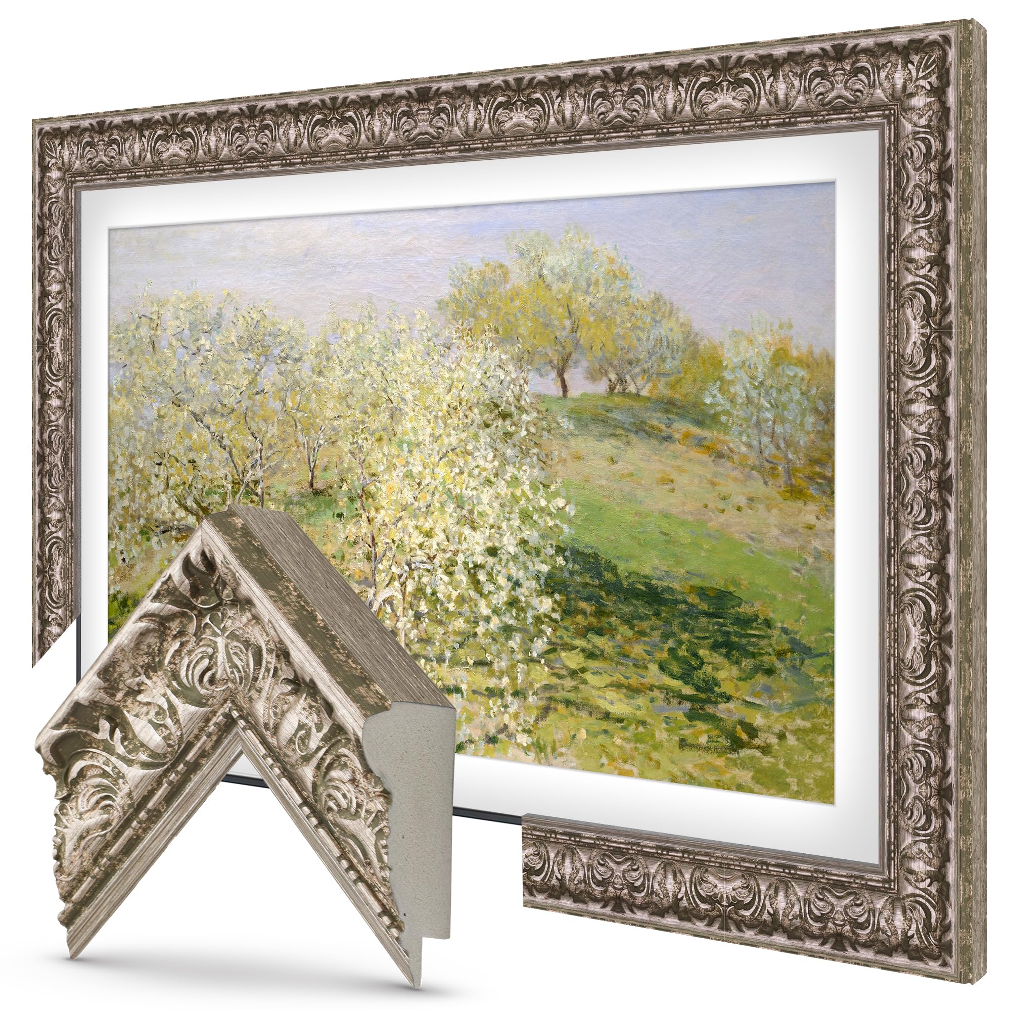ترجمه: قاب‌های تلویزیونی Deco - قاب هوشمند Tuscan Silver فقط سازگار با تلویزیون The Frame شرکت سامسونگ (65 اینچ، مناسب برای تلویزیون مدل 2021-2025)، 65 اینچ، مناسب برای تلویزیون مدل 2021-2025
