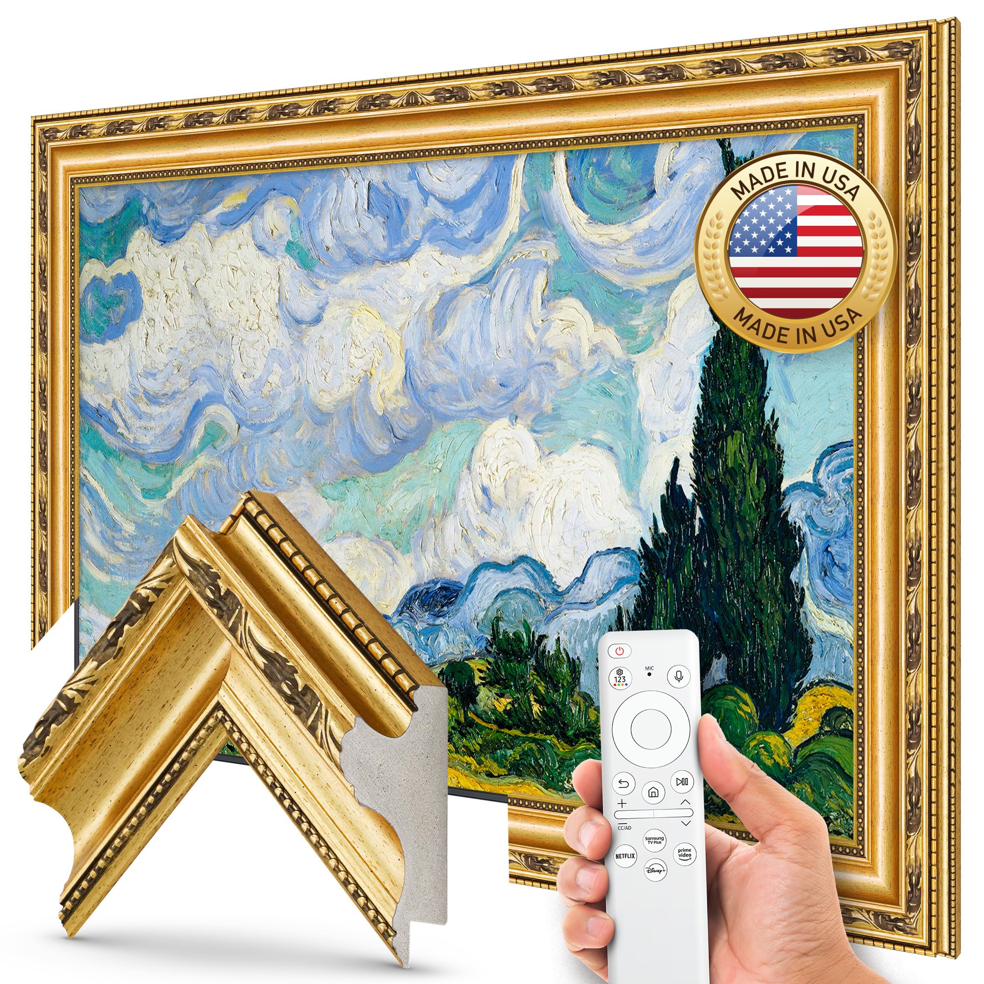 قاب تلویزیون Ornate Gold 65" Premiere Deco - سازگار فقط با تلویزیون Samsung The Frame و پرو تلویزیون‌ها (مناسب 2021-2025 LS03A, LS03B,LS03C,LS03D,LS03FA,LS03FW) 65 اینچ - مناسب تلویزیون‌های فریم 2021-2025