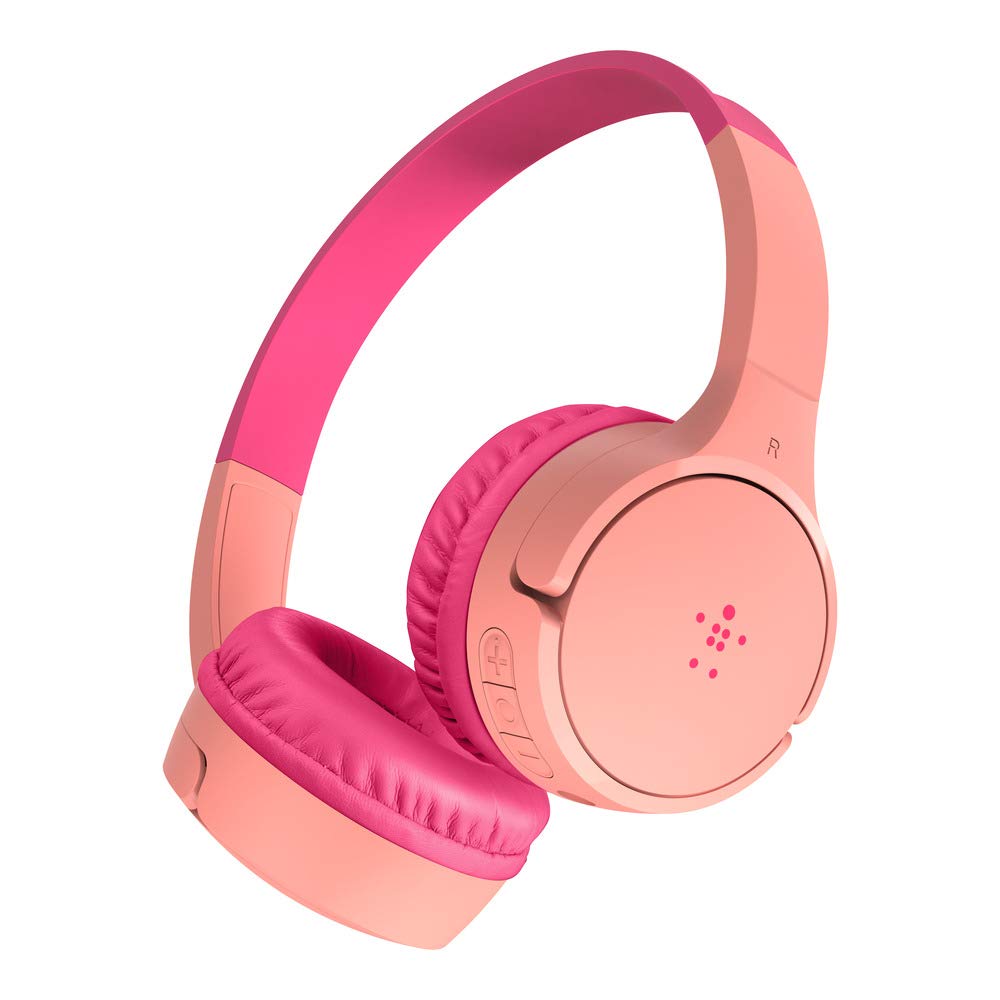 هدفون بی‌سیم Belkin SoundForm Kids On Ear (با میکروفون داخلی، دختران و پسران برای یادگیری آنلاین، مدرسه، سفر، سازگار با آیفون، آیپد، گلکسی و موارد دیگر) - صورتی