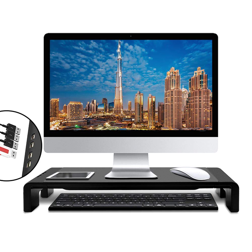 هاکیندرال استند مانیتور، رایزر استند قابل تاشو برای مانیتور کامپیوتر و لپتاپ با 4 پورت USB، استند سازماندهی قابل تنظیم میز برای آی‌مک، لپتاپ، دسکتاپ، پرینتر جای صرفه جویی در فضا