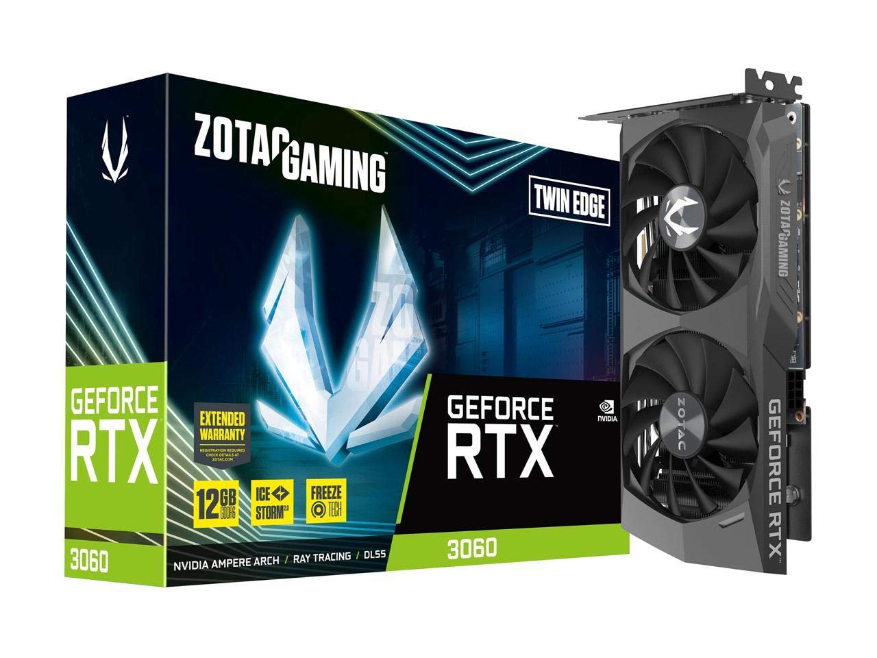 کارت گرافیک بازی ZOTAC Gaming GeForce RTX 3060 Twin Edge 12GB GDDR6 192-bit 15 Gbps PCIE 4.0، خنک‌سازی IceStorm 2.0، کنترل فن فعال، توقف فن Freeze، ZT-A30600E-10M
