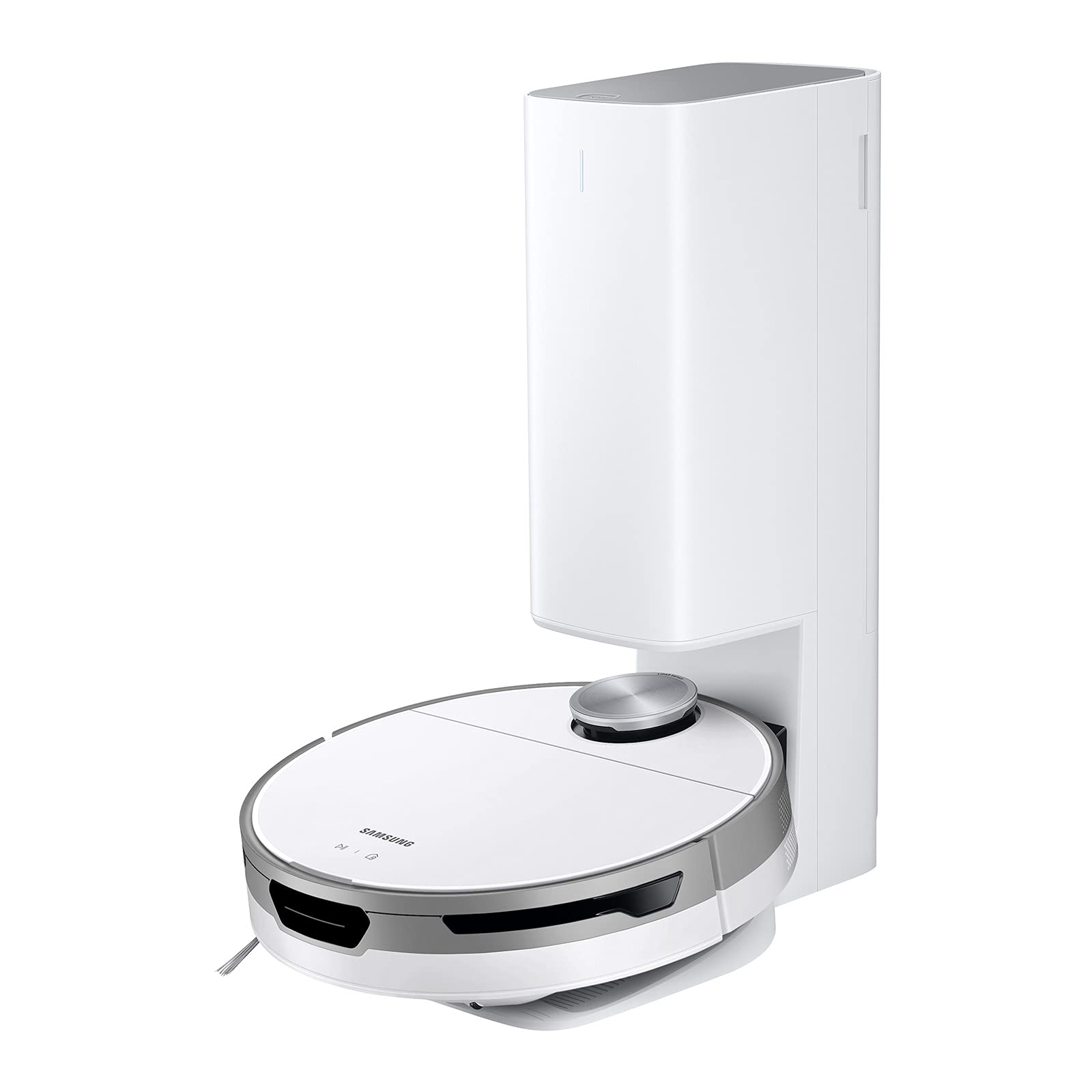 مکنده خودکار روباه SAMSUNG Jet Bot+ با Clean Station، تخلیه خودکار، تمیز کردن دقیق، فیلتر ۵ لایه، کنترل هوشمند توان برای کف‌های چوبی، فرش‌ها، فرش‌های منطقه‌ای، مدل VR30T85513W/AA، سفید Jet Bot +