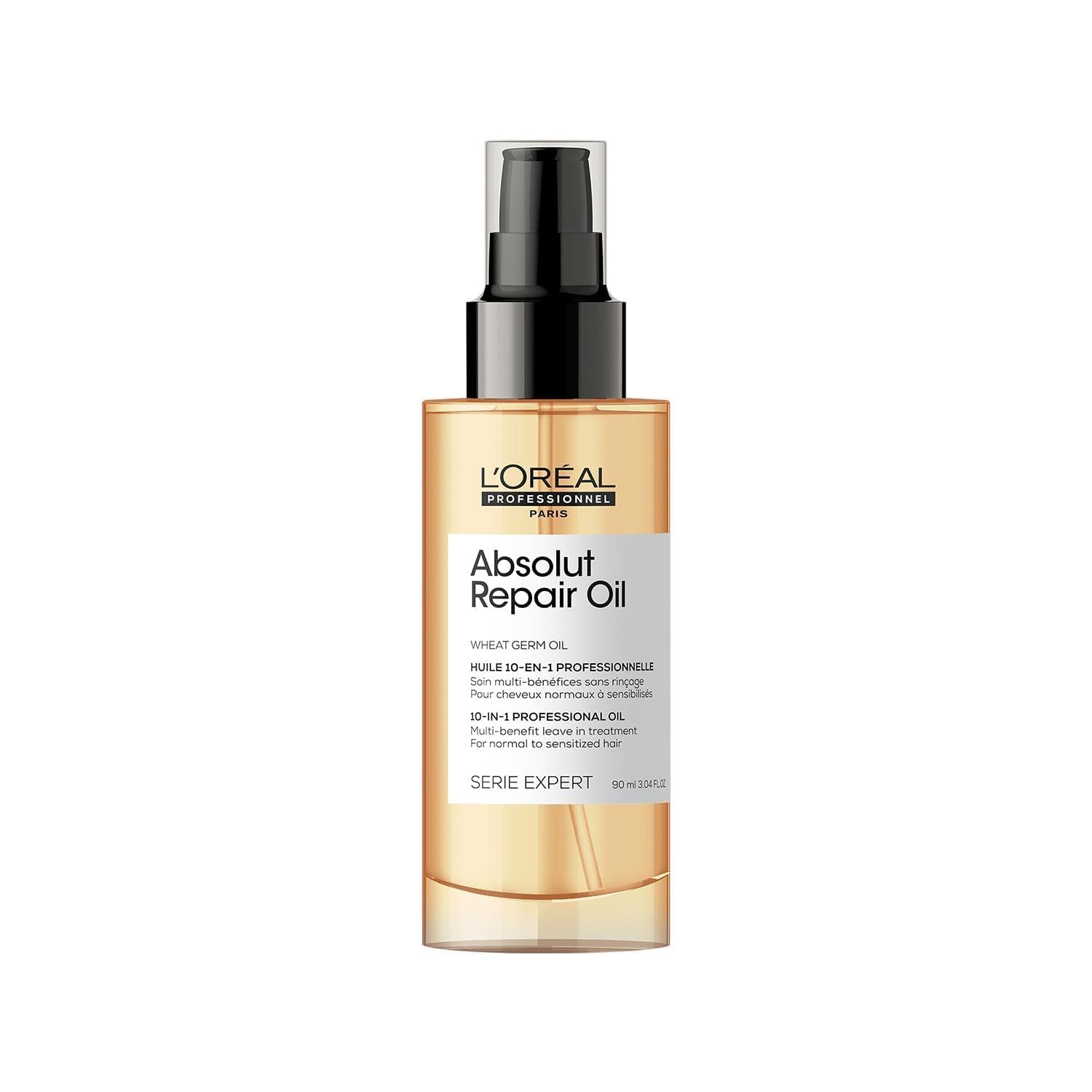 روغن ترمیم‌کننده چند منظوره L'Oréal Professionnel Absolut Repair Oil | برای موهای خشک و آسیب‌دیده | ترمیم و نرمی بخشیدن به موهای خشک و آسیب‌دیده | حاوی پروتئین و ذرت طلایی | SERIE EXPERT | 90 میلی‌لیتر | عطری مرکباتی، گلی و مشکی