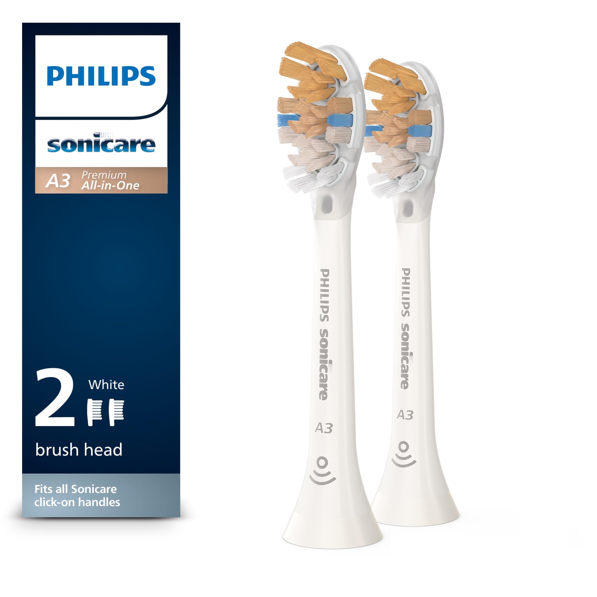 SONICARE Philips Genuine A3 Premium All-In-One Replacement Toothbrush Heads, 2 Brush Heads, Black, HX9092/95 2 count (Pack of 1) Black