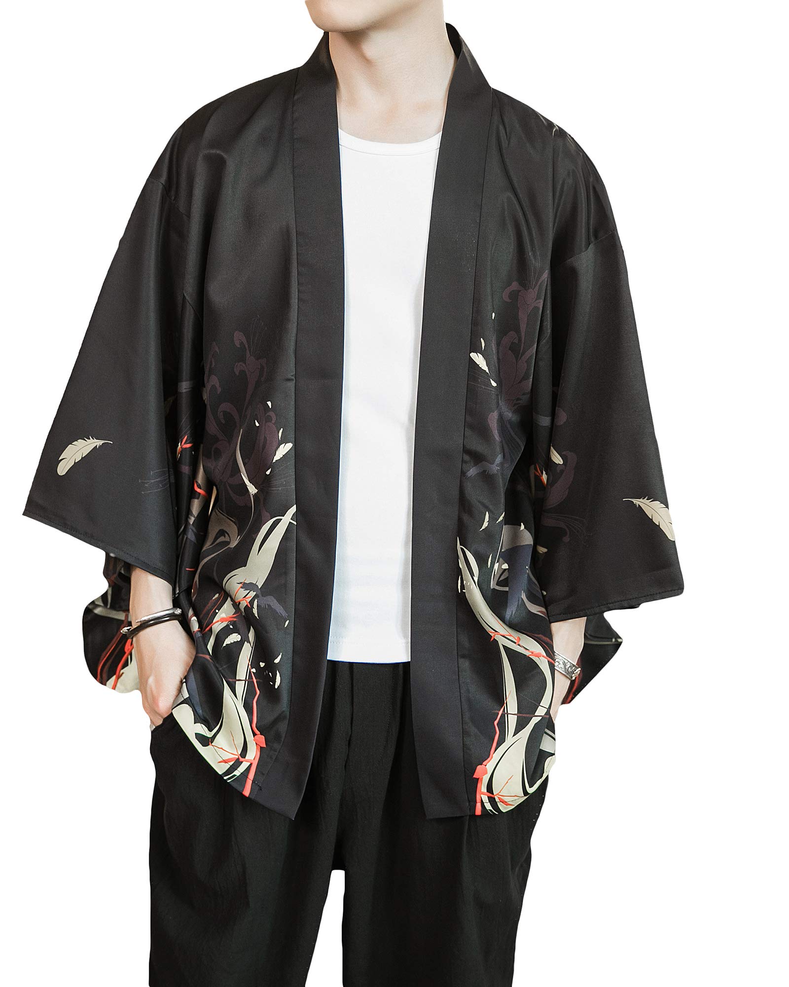 PRIJOUHE mens Kimono Coat Kimono Coat XXL Black03-1
