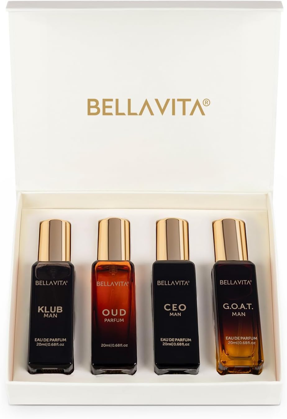 مجموعه هدیه عطر لوکس BellaVita برای مردان | شامل CEO Man، KLUB، OUD، GOAT، عطرها | مجموعه عطر مردانه با ماندگاری بلند و رایحه چوبی و سیتروسی | عطر اود برای مردان | مجموعه عطر لوکس