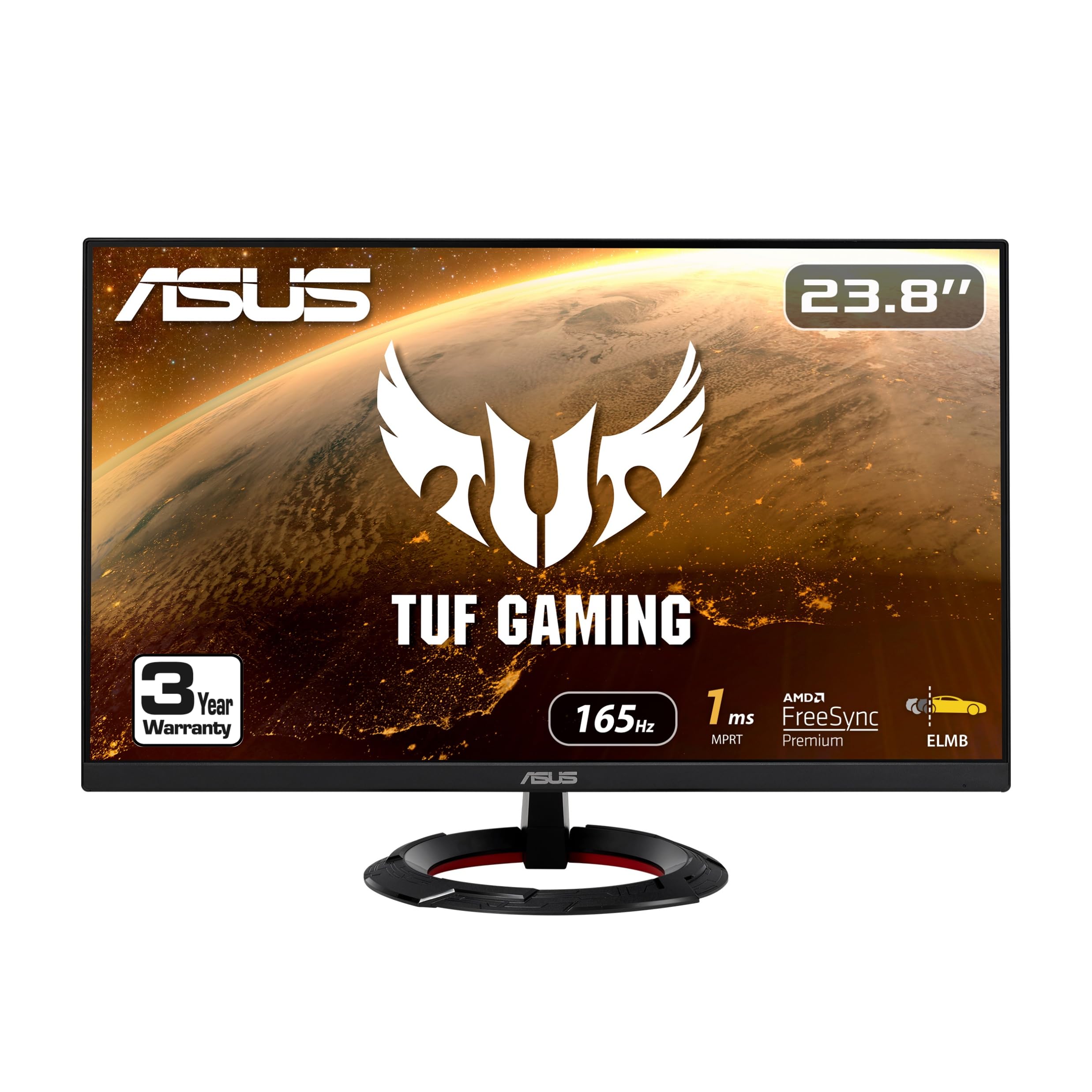 مانیتور بازی ASUS TUF 23.8 اینچ 1080P (VG249Q1R) - Full HD، IPS، 165Hz (پشتیبانی از 144Hz)، 1ms، حرکت بسیار پایین مات، بلندگو، FreeSync ™ Premium، Shadow Boost، قابل نصب بر روی وسایل VESA، DisplayPort، HDMI، مشکی