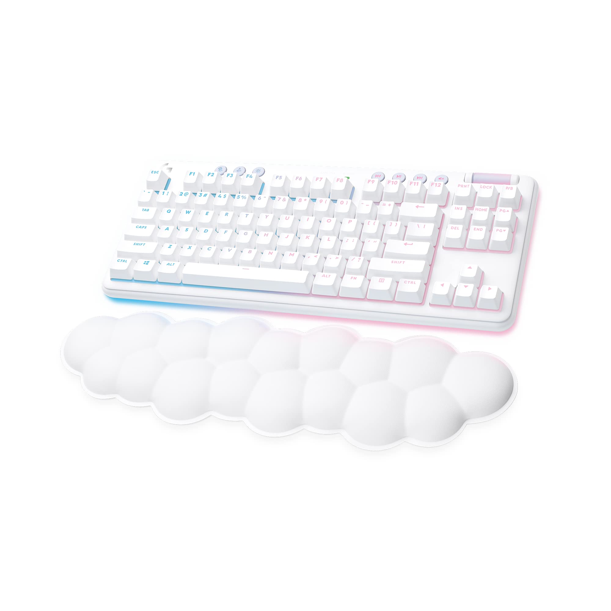 کیبورد بازی بی‌سیم روشنایی RGB LIGHTSYNC Logitech G 715، سوییچ لمسی (GX Coffee) و استراحت کف دست کیبورد، سازگار با کامپیوتر و مک، رنگ سفید مات با سوییچ‌های خطی سفید (GX Red)