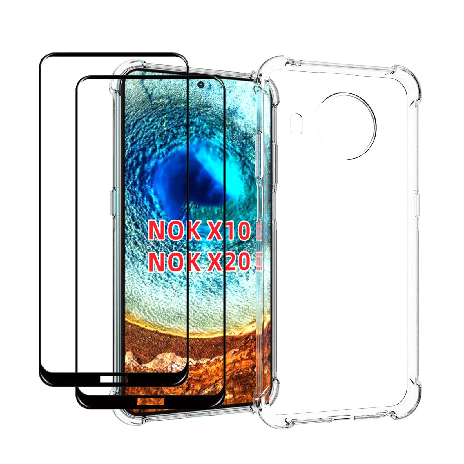 مورد GHKJOK EasyLifeGo برای گوشی Nokia X20 / Nokia X10 با شیشه سخت (2 عدد) توپو ضد شوک لبه نرم تنگ کننده با گوشه‌های تقویت شده ضد ضربه پوشش شفاف