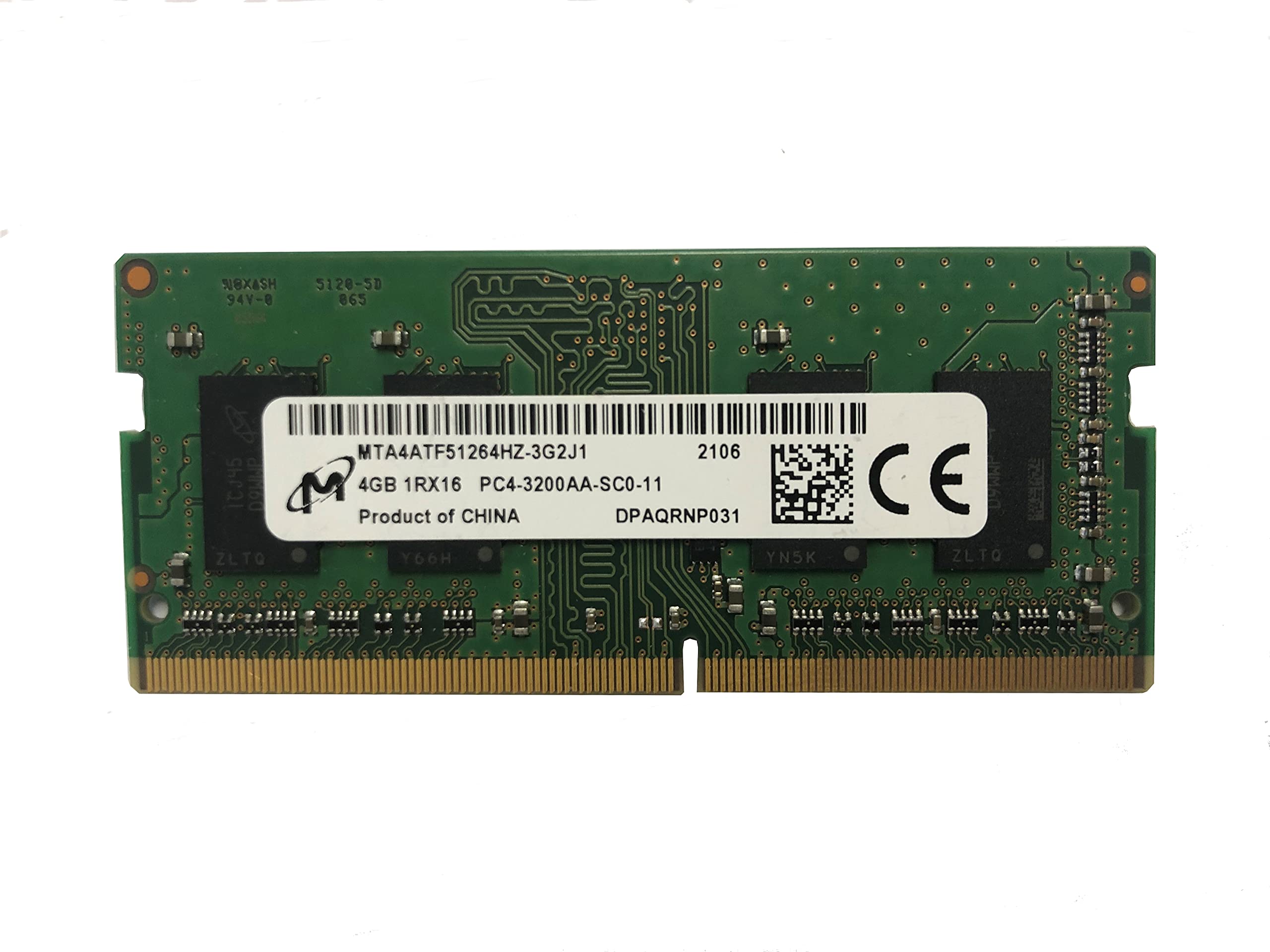 ماژول حافظه RAM لپتاپ Micron 4GB DDR4 3200MHz PC4-25600 1.2V 1R x 16 SODIMM با شماره قطعه MTA4ATF51264HZ-3G2J1، بسته‌ی OEM