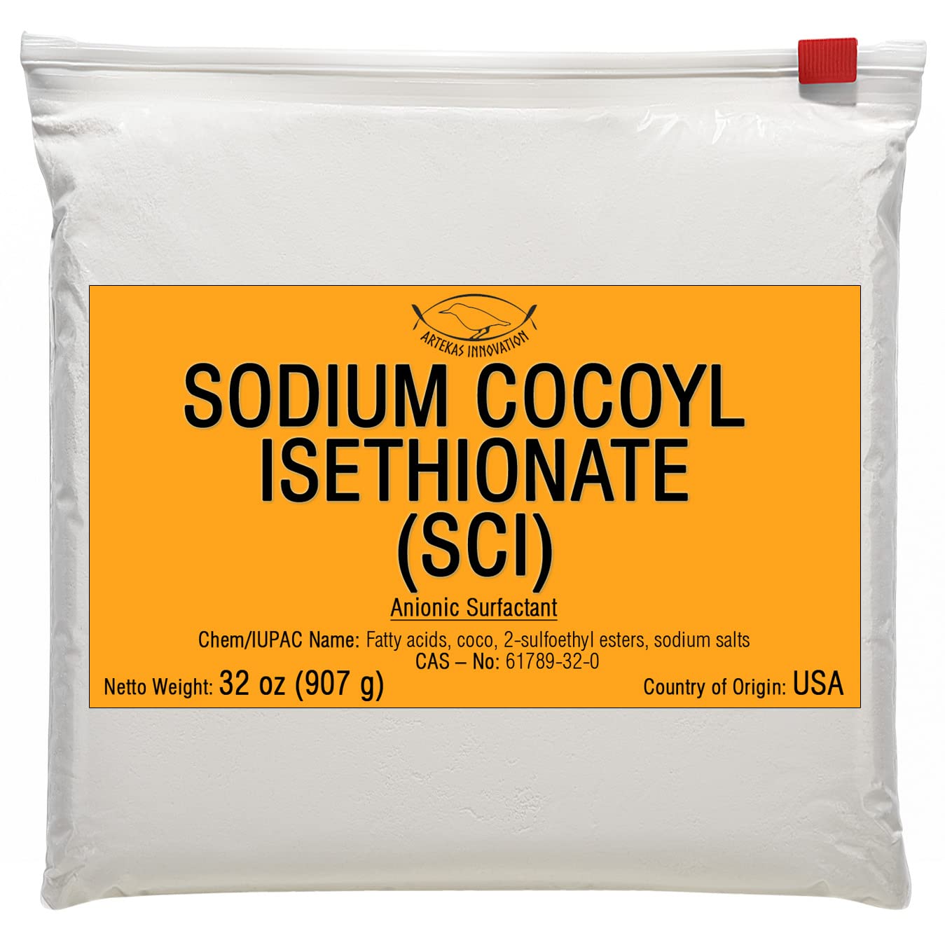 پودر سدیم کوکویل ایزتیونات (SCI) - 32 اونس - یک آنیونی، سورفاکتانت تخلیه کننده - نوارهای شامپو جامد خودساز، بمب‌های حمام، محصولات خامه‌ای و حبابی