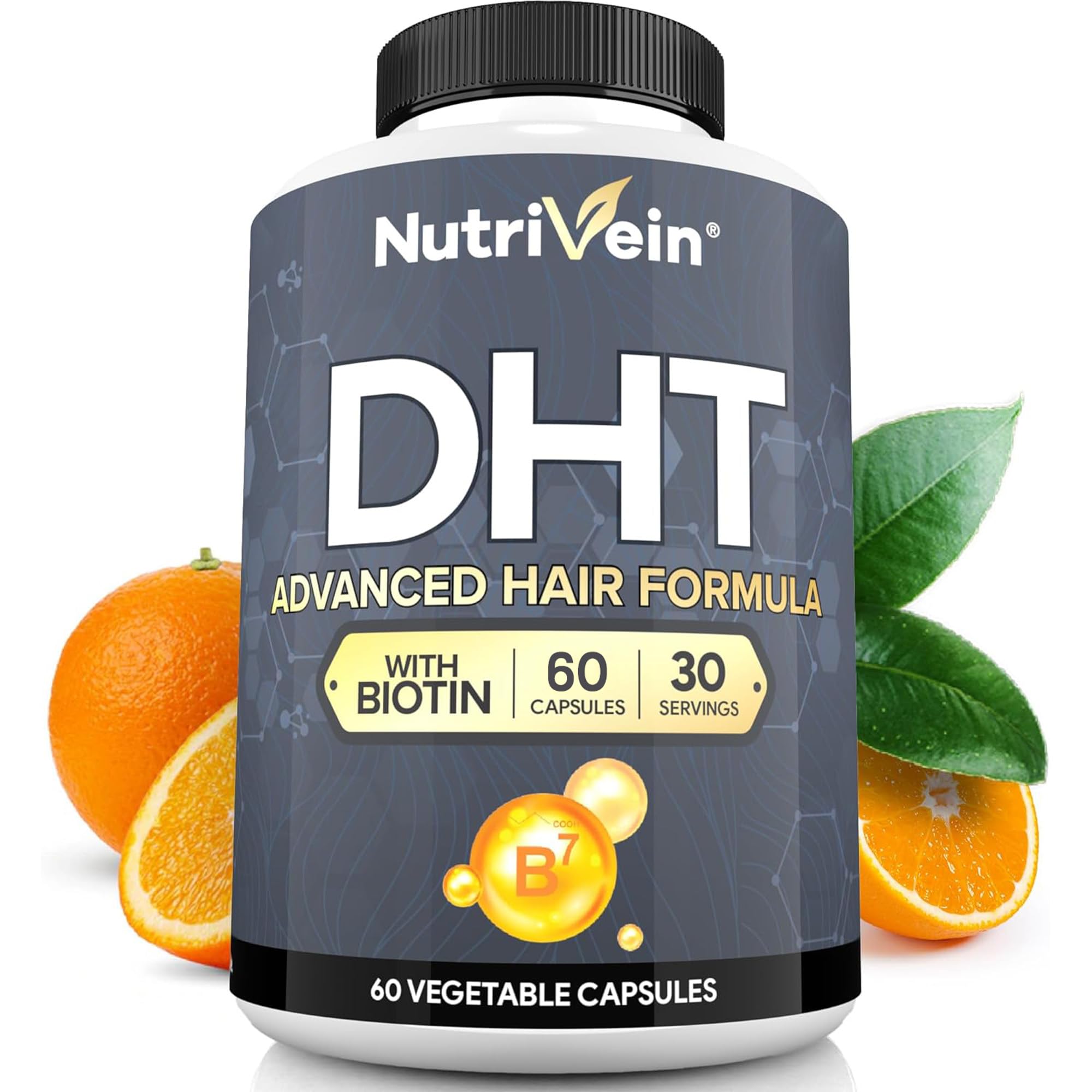 بلوک کننده DHT Nutrivein با بیوتین - رشد مو و رشد فولیکول جدید برای مردان و زنان - تأمین 30 روزه (60 کپسول، دو عدد روزانه)