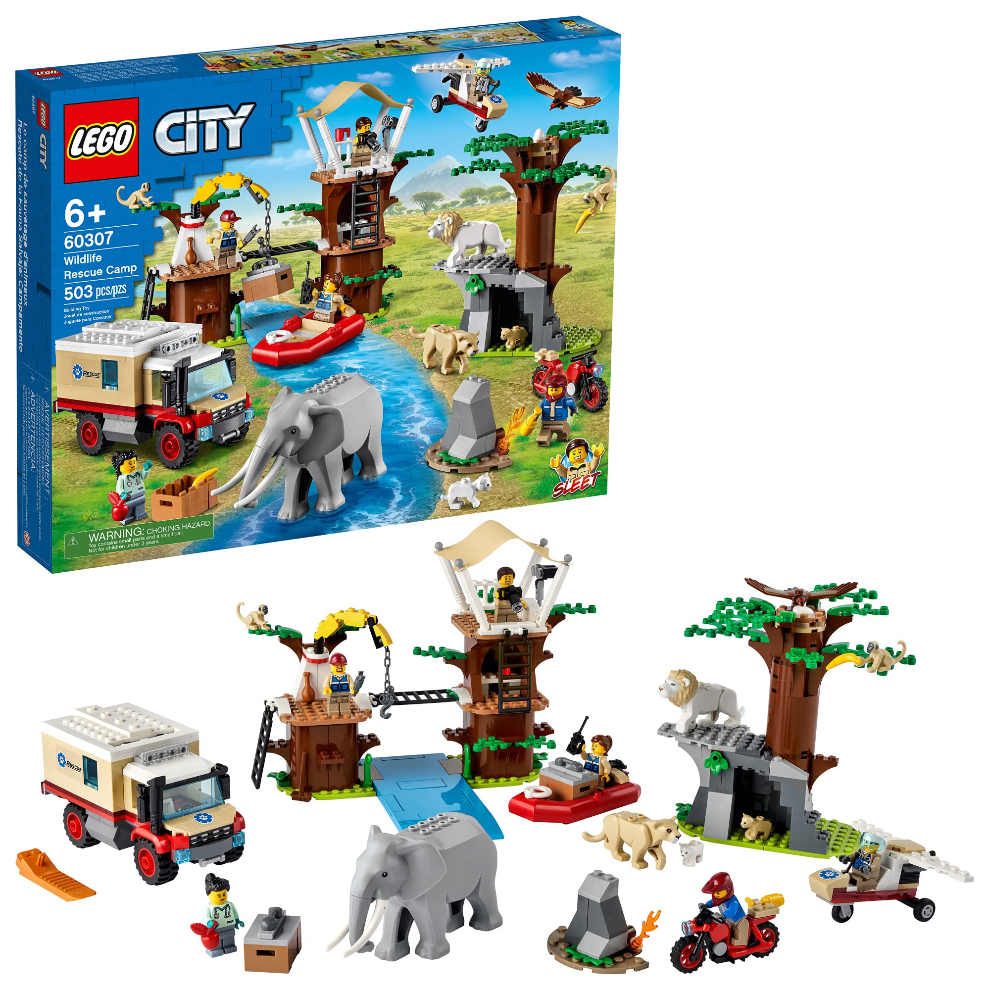 مجموعه ساخت LEGO City Wildlife Rescue Camp 60307؛ مجموعه بازی حیوانات؛ بازی برتر برای کودکان 5 سال و بالاتر؛ جدید 2021 (503 قطعه) بسته‌بندی ضداحساسیت