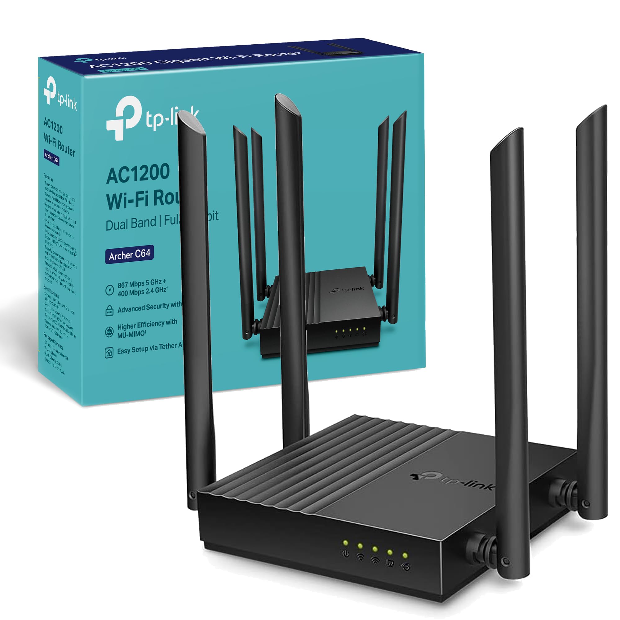 رابط TP-Link AC1200 Dual-Band Gigabit Wi-Fi، سرعت Wi-Fi تا 1200 مگابیت بر ثانیه، 4× پورت LAN Gbps، امنیت پیشرفته با WPA3، با MU-MIMO، Beamforming و Smart Connect AC1200 مگابیت بر ثانیه پورت‌های گیگابیتی | اندازه مربع
