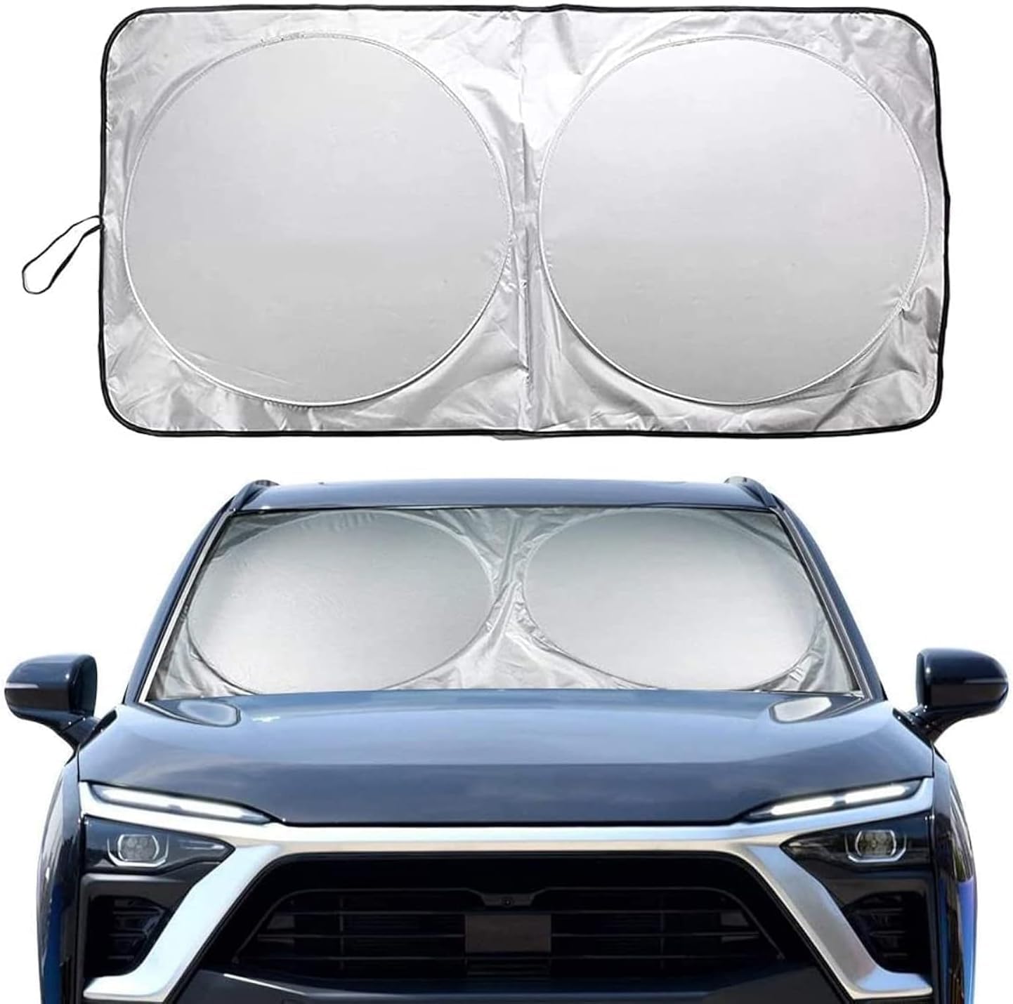 پوشش آفتابگیر پنجره جلویی SHOWAY Car Windshield Sun Shade، پنجره جلویی را از اشعه‌های مضر UV محافظت می‌کند. ابعاد آن ۱۶۰ × ۸۸٫۵ سانتی‌متر است و دارای رنگ‌های مشکی و نقره‌ای می‌باشد.