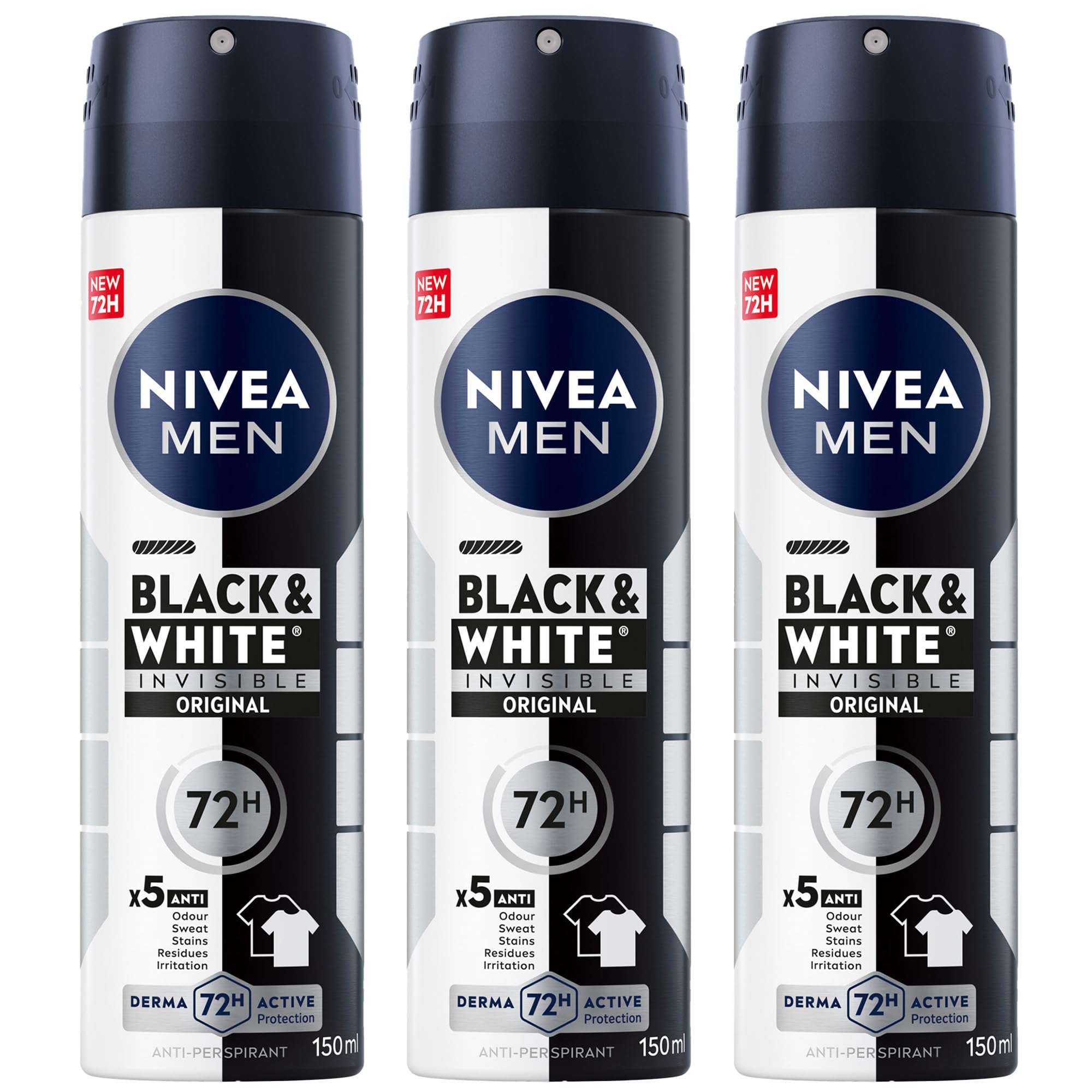 اسپری ضد تعریق مردانه NIVEA MEN، محافظت نامرئی سیاه و سفید اورجینال، 3x150 میلی لیتر