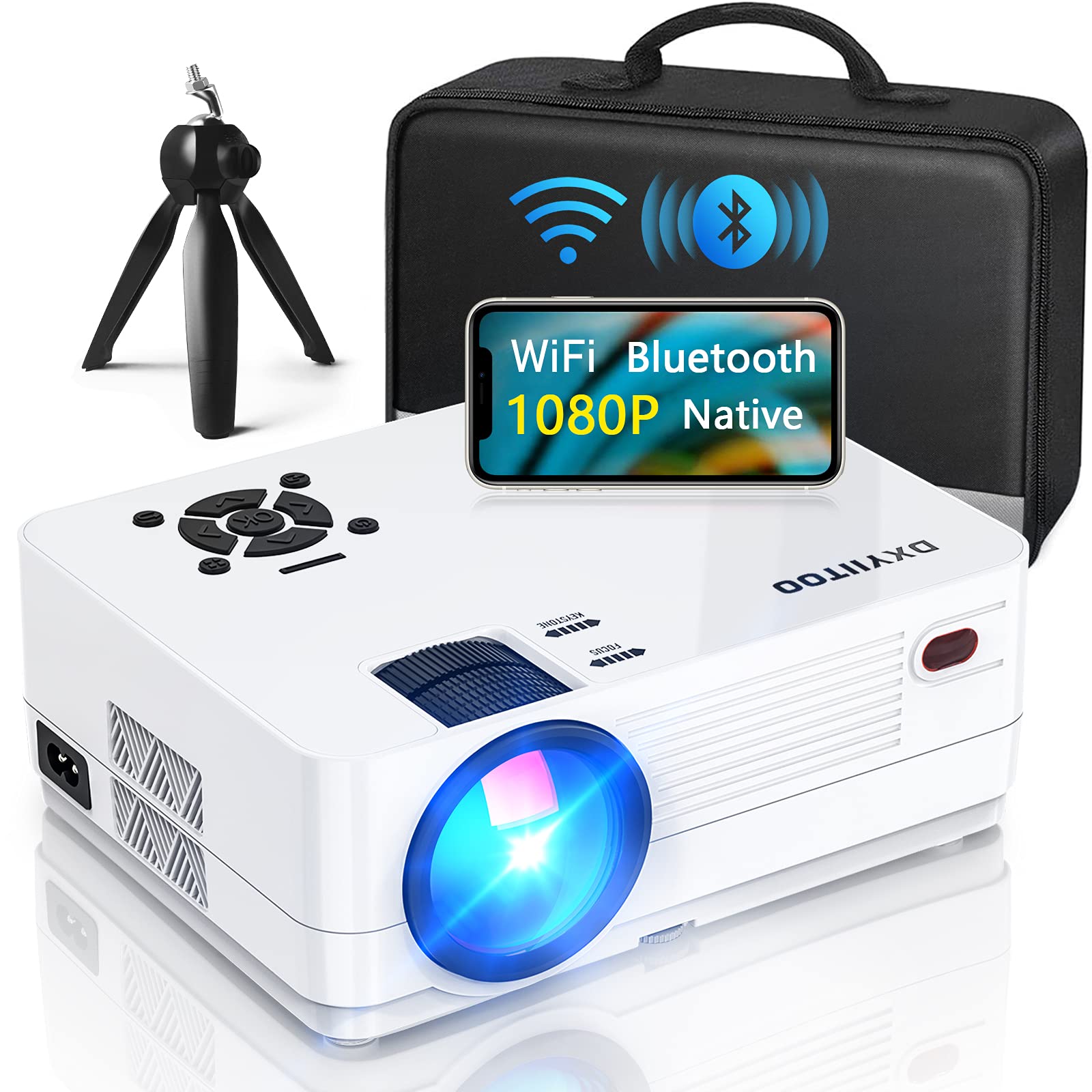 وای فای دو طرفه با بلوتوث، پرژکتور فیلم Full HD برای فیلم های خارج از منزل، پرژکتور نمایش 300 اینچی 4k تئاتر خانگی، سازگار با iOS/Android/PC/XBox/PS4/TV Stick/HDMI/USB