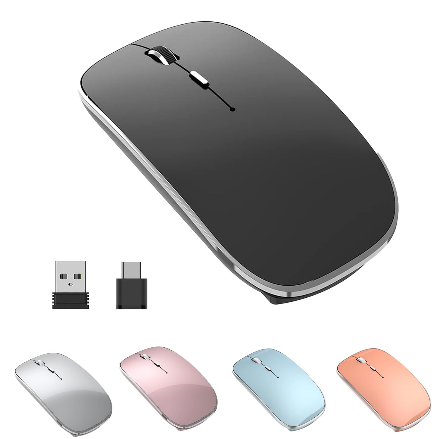 موشواره بی‌سیم قابل شارژ قابل حمل بی‌صدا USB-A و Type-C حالت دوگانه سه DPI قابل تنظیم برای لپتاپ، مک، اندروید، کامپیوتر شخصی (مدل Q23S مشکی) (مشکی)