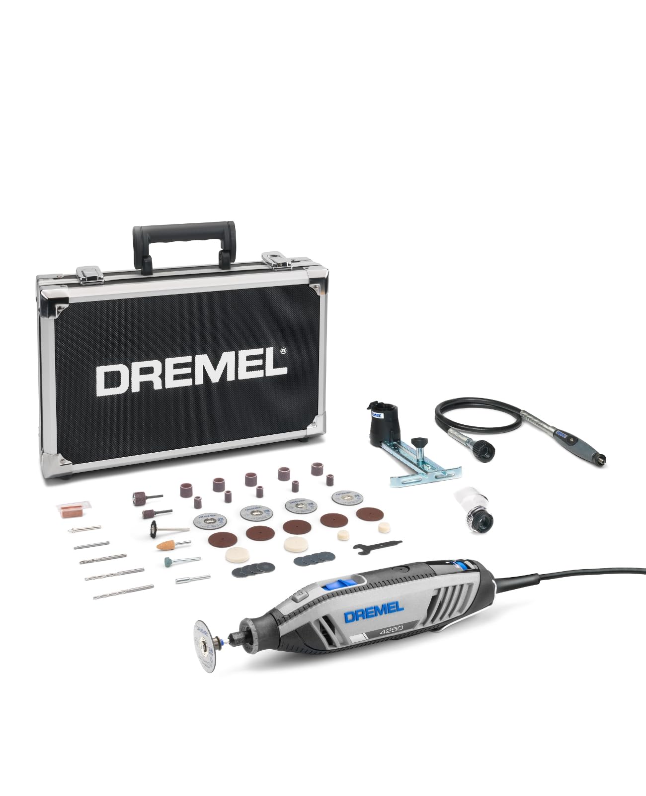 ابزار چرخ دنده ای 4250 Dremel با توان 175 وات، کیت چندکاره اختصاصی آمازون با 3 پیوسته و 45 لوازم جانبی، موتور 175 وات با بازخورد الکترونیک، سرعت متغیر 5.000-35.000 دور در دقیقه، ابزار چرخ دنده ای 4250 Dremel دارای 3 پیوسته و 45 لوازم جانبی