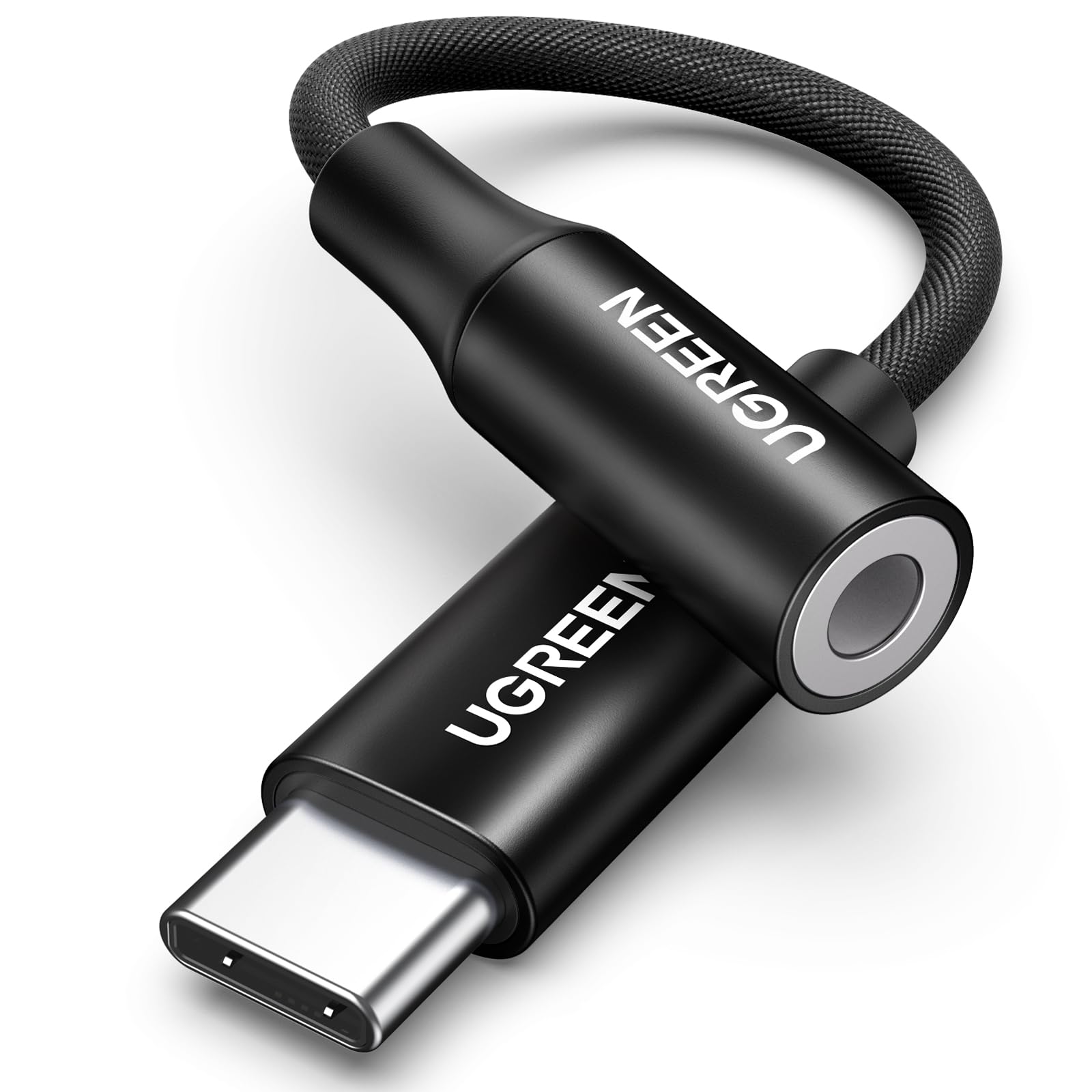 مبدل UGREEN USB C به 3.5 میلی‌متر آداپتور هدفون آیفون ۱۶ DAC USB C به Aux ۳.۵ میلی‌متر به جک Type C با ریسمان منسوج سازگار با آیفون ۱۶ سری، آیپد پرو،  گلکسی S۲۲ و S۲۳ الترا (سیاه)