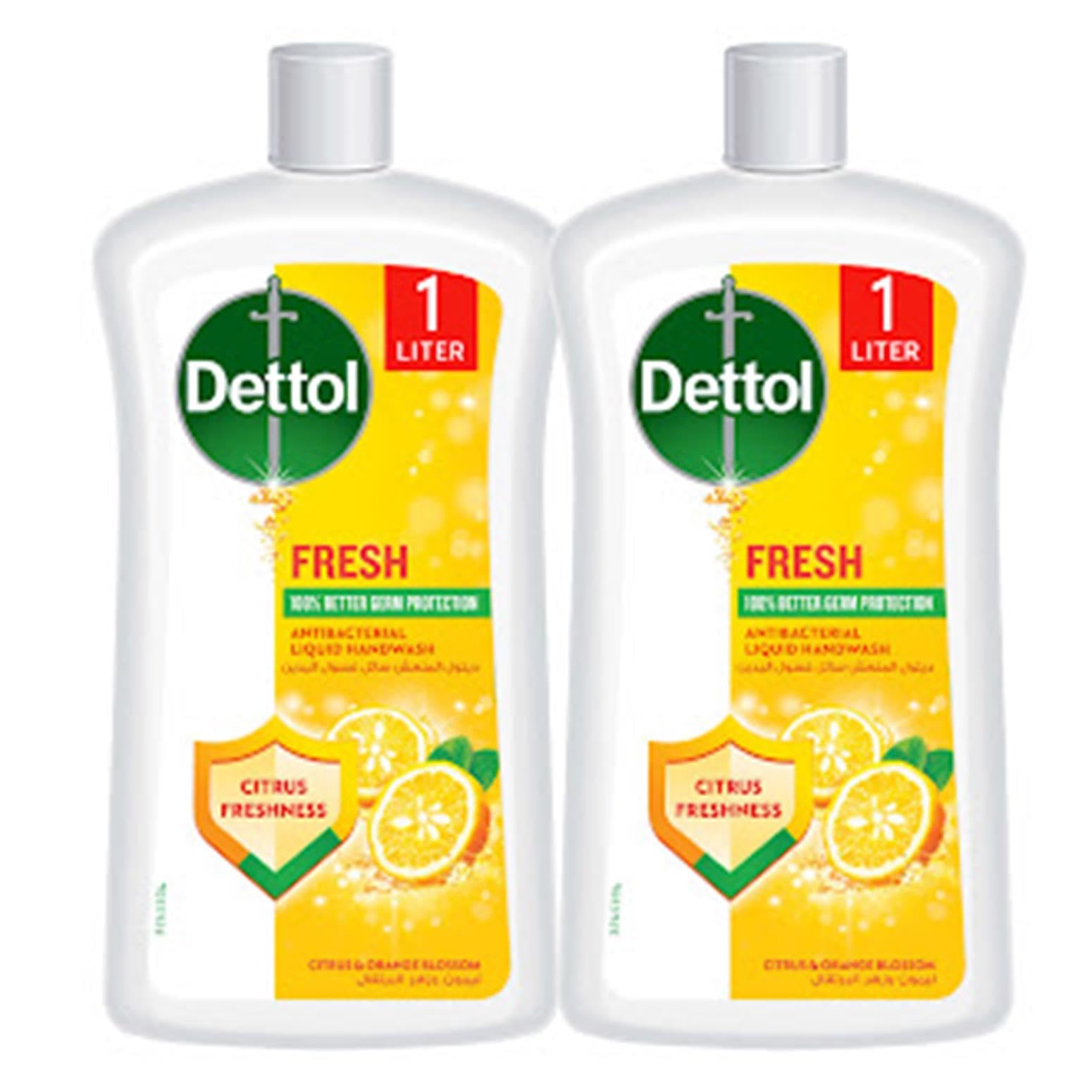 مایع شستشوی دست Dettol Fresh با عطر پرتقال و گل نارنج، دارای پمپ، 1 لیتر x 2 (1000 میلی لیتر)